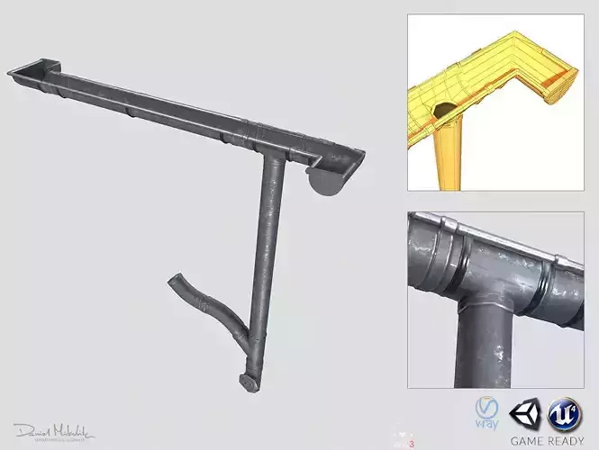 Old Steel Gutter System PBR Low-poly 3D model