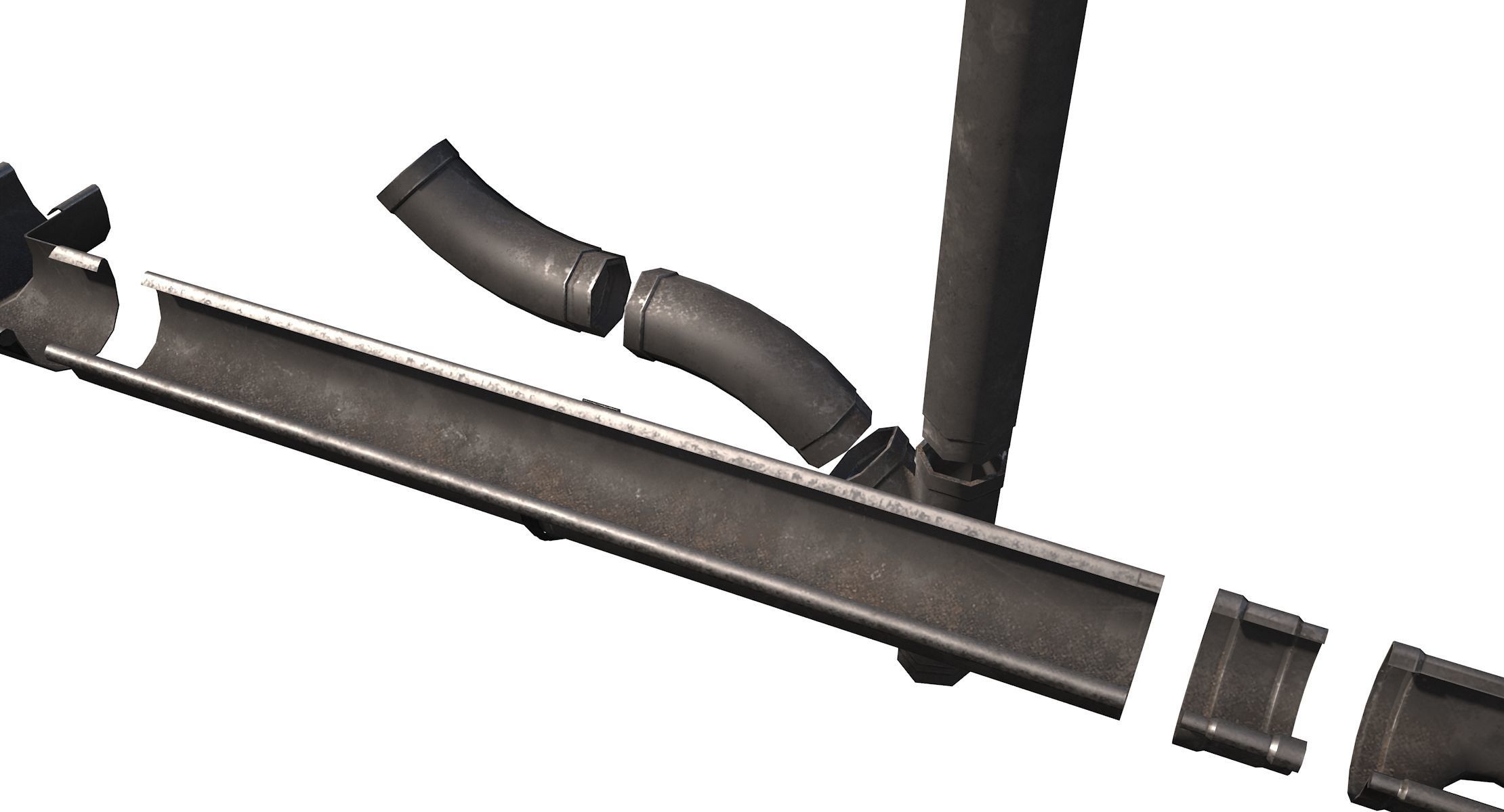 Old Steel Gutter System PBR Low-poly 3D model_1