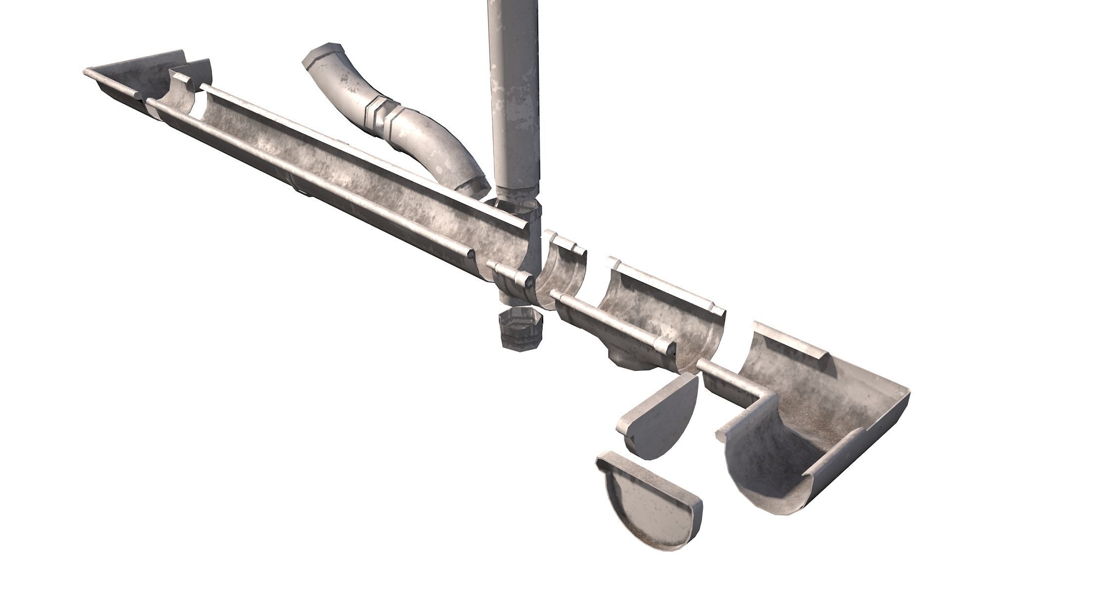 White Plastic Gutter System PBR Low-poly 3D model_9