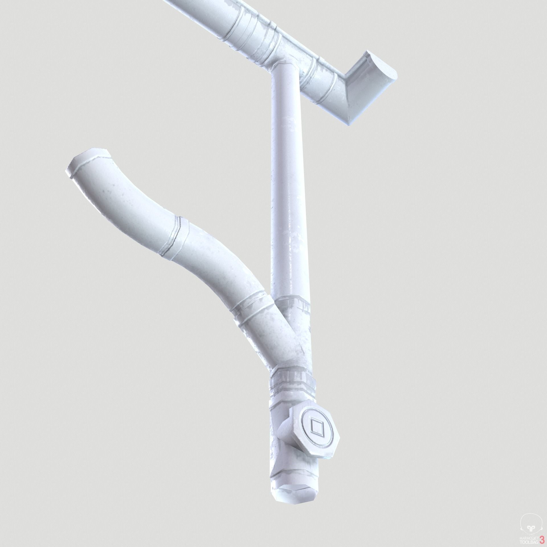White Plastic Gutter System PBR Low-poly 3D model_7
