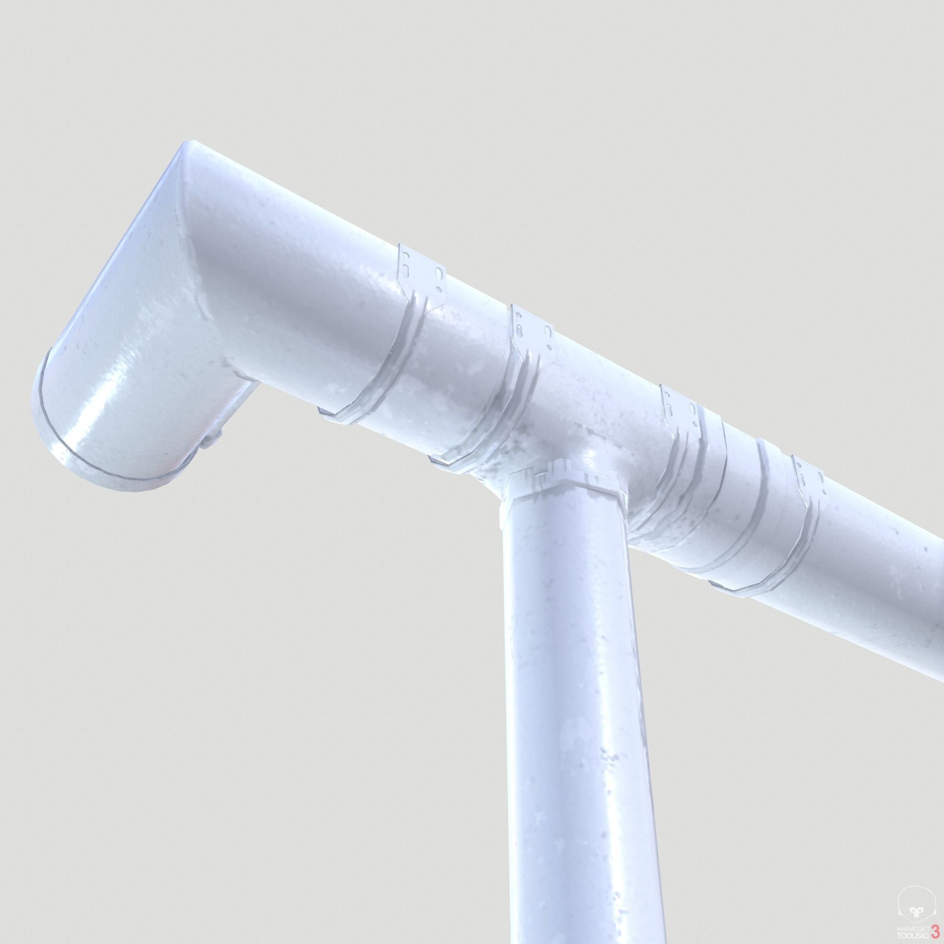 White Plastic Gutter System PBR Low-poly 3D model_4