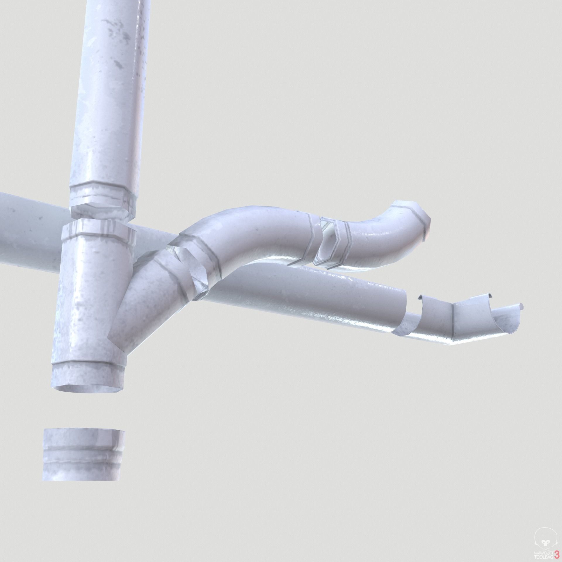 White Plastic Gutter System PBR Low-poly 3D model_6