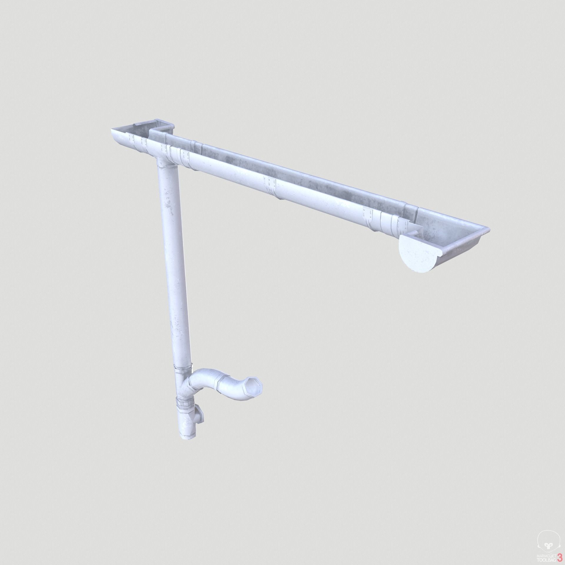 White Plastic Gutter System PBR Low-poly 3D model_3