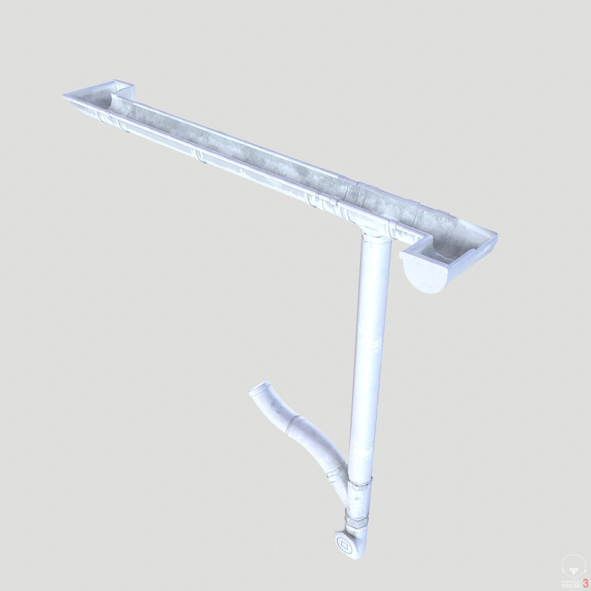 White Plastic Gutter System PBR Low-poly 3D model_2