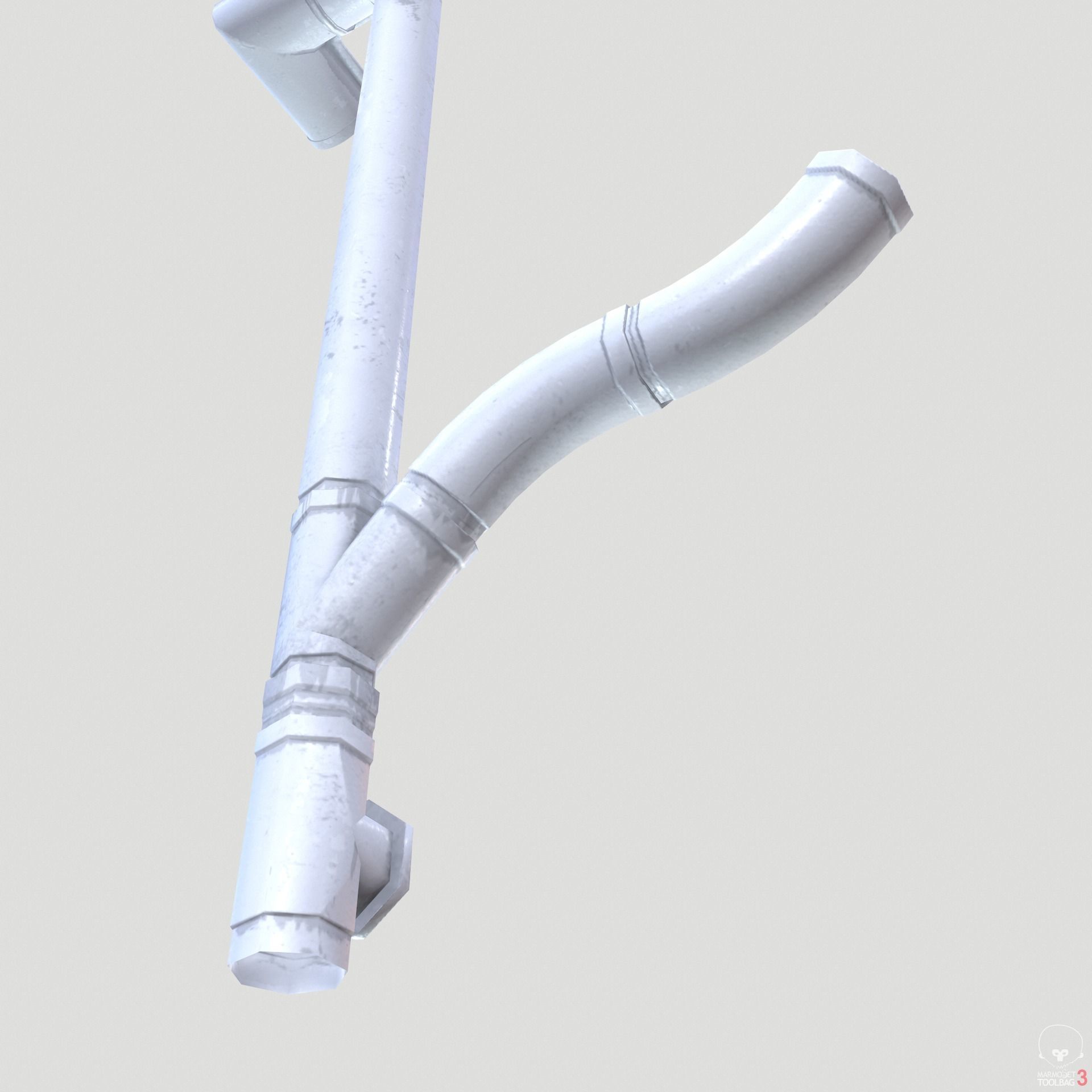 White Plastic Gutter System PBR Low-poly 3D model_5
