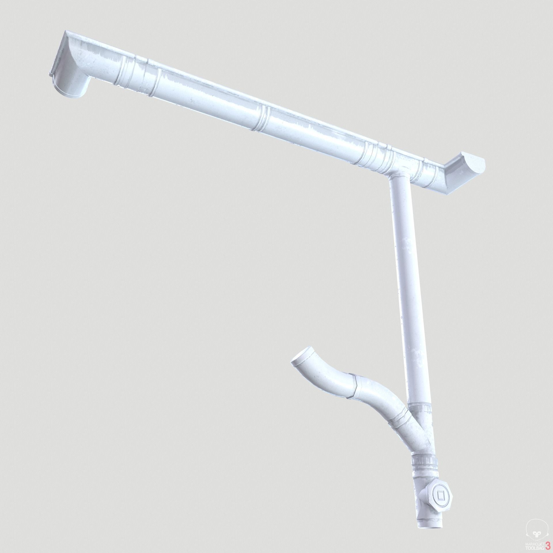 White Plastic Gutter System PBR Low-poly 3D model_1