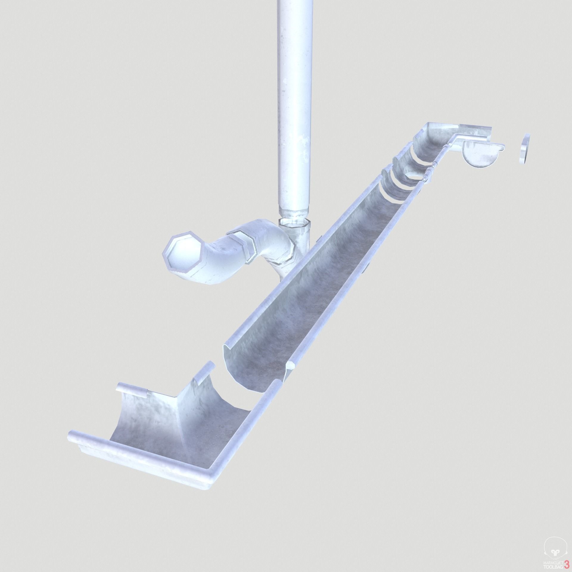 White Plastic Gutter System PBR Low-poly 3D model_8