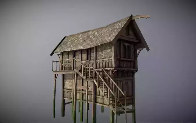 Medieval lake village - House 17 Low-poly 3D model