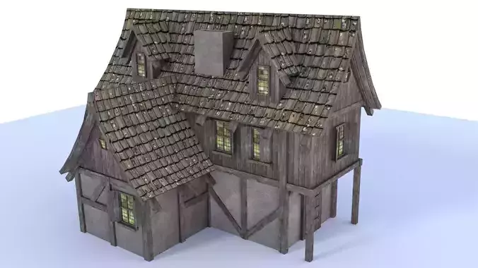 Medieval city house Low-poly 3D model