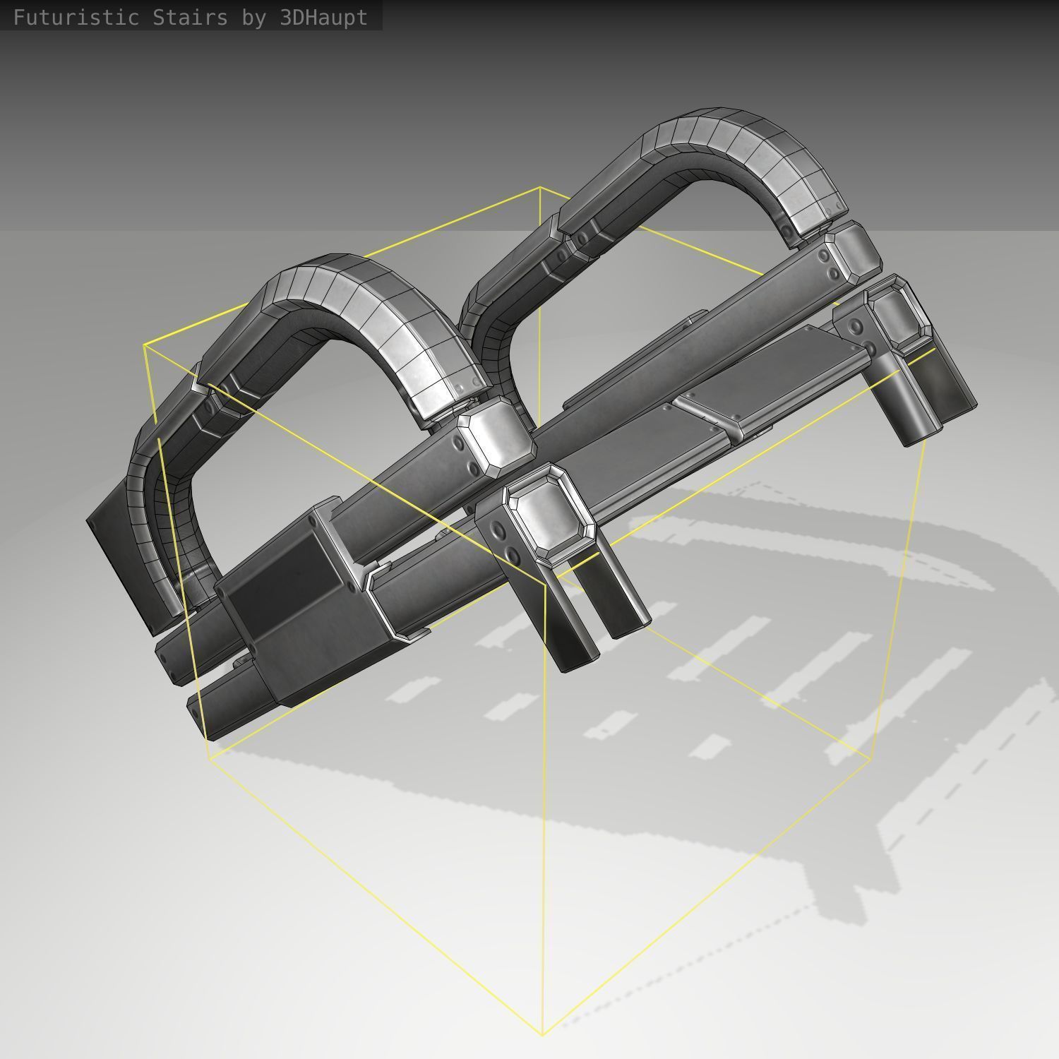 Futuristic Stairs - 2 - Basic Textures Low-poly 3D model_1