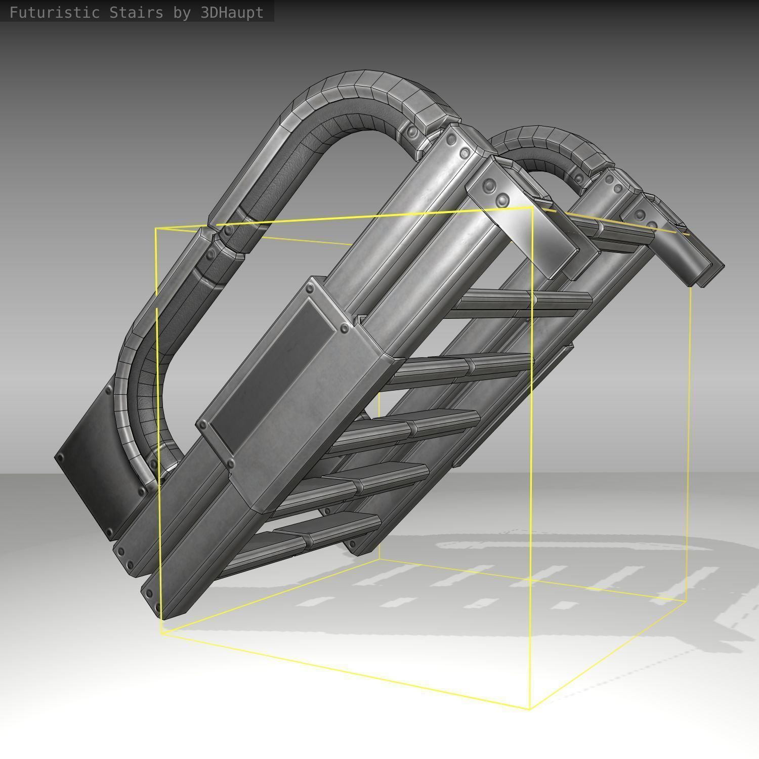 Futuristic Stairs - 2 - Basic Textures Low-poly 3D model_9