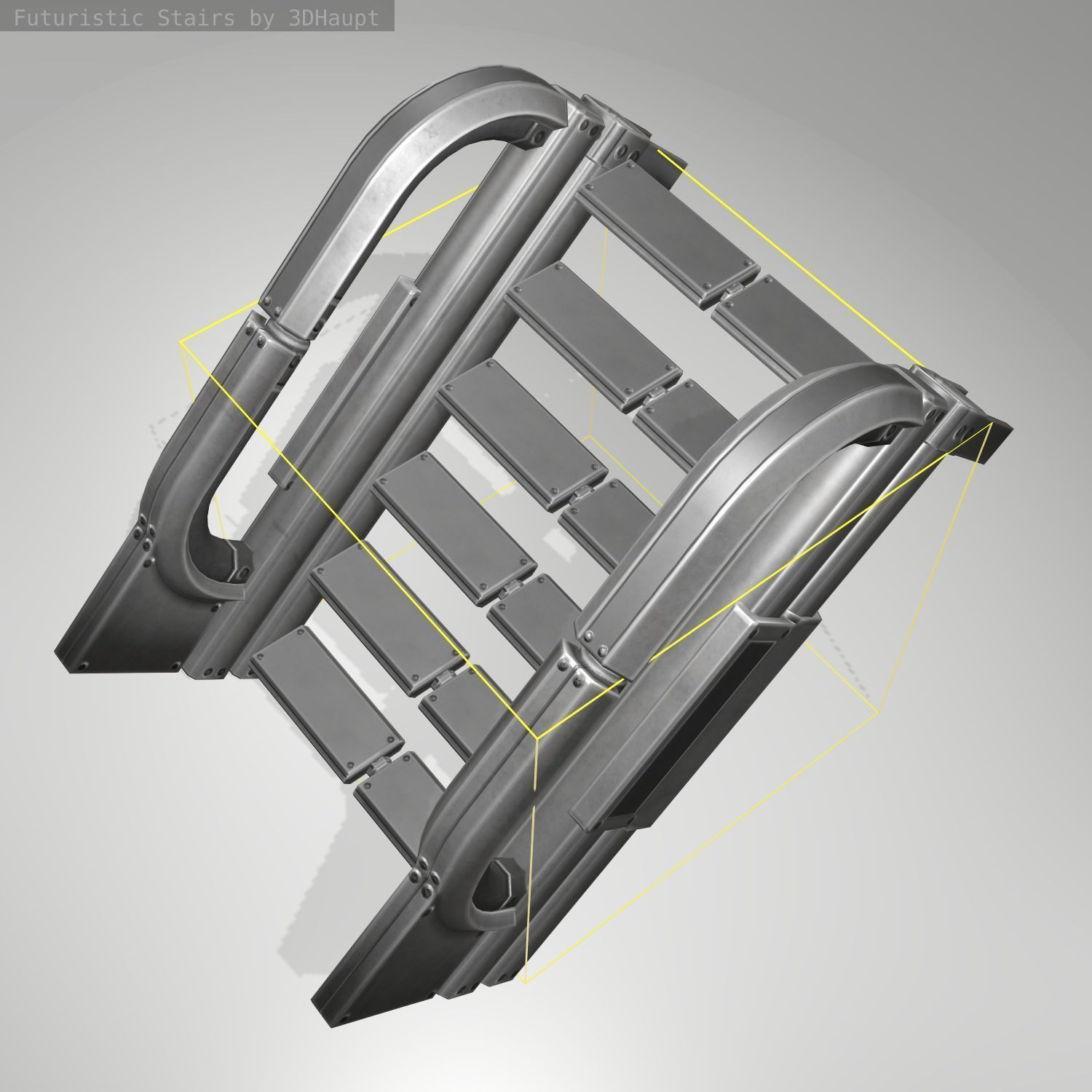 Futuristic Stairs - 2 - Basic Textures Low-poly 3D model_15