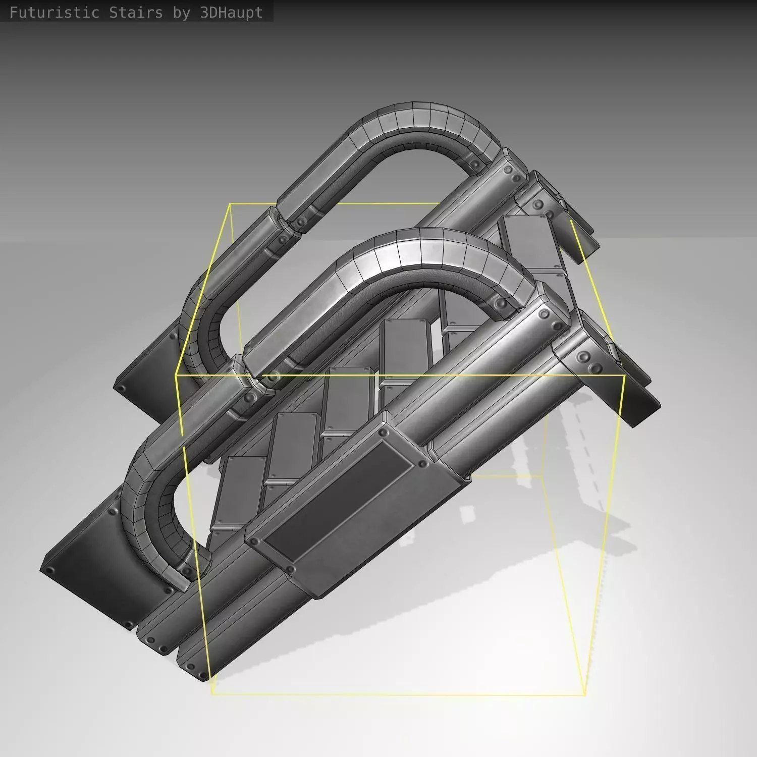 Futuristic Stairs - 2 - Basic Textures Low-poly 3D model_0
