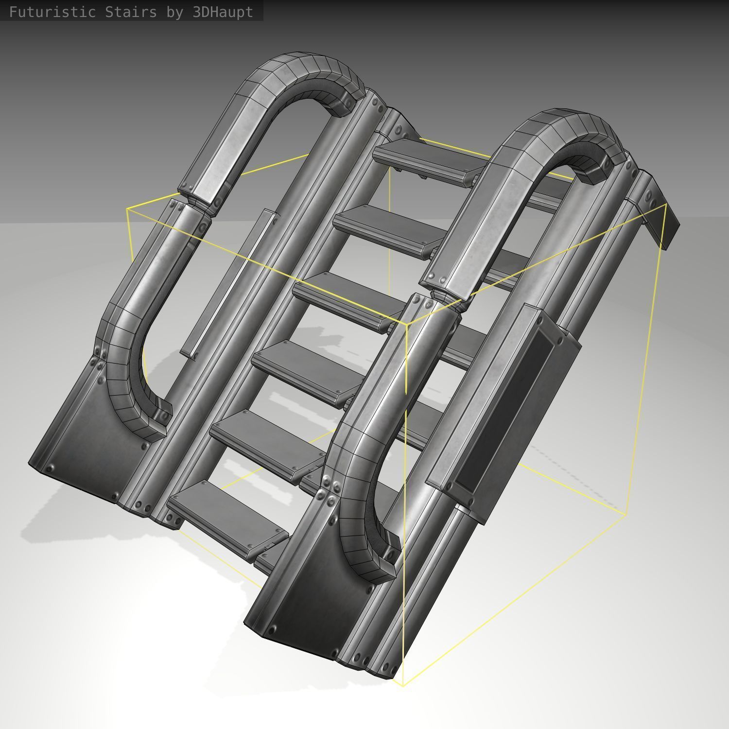 Futuristic Stairs - 2 - Basic Textures Low-poly 3D model_7