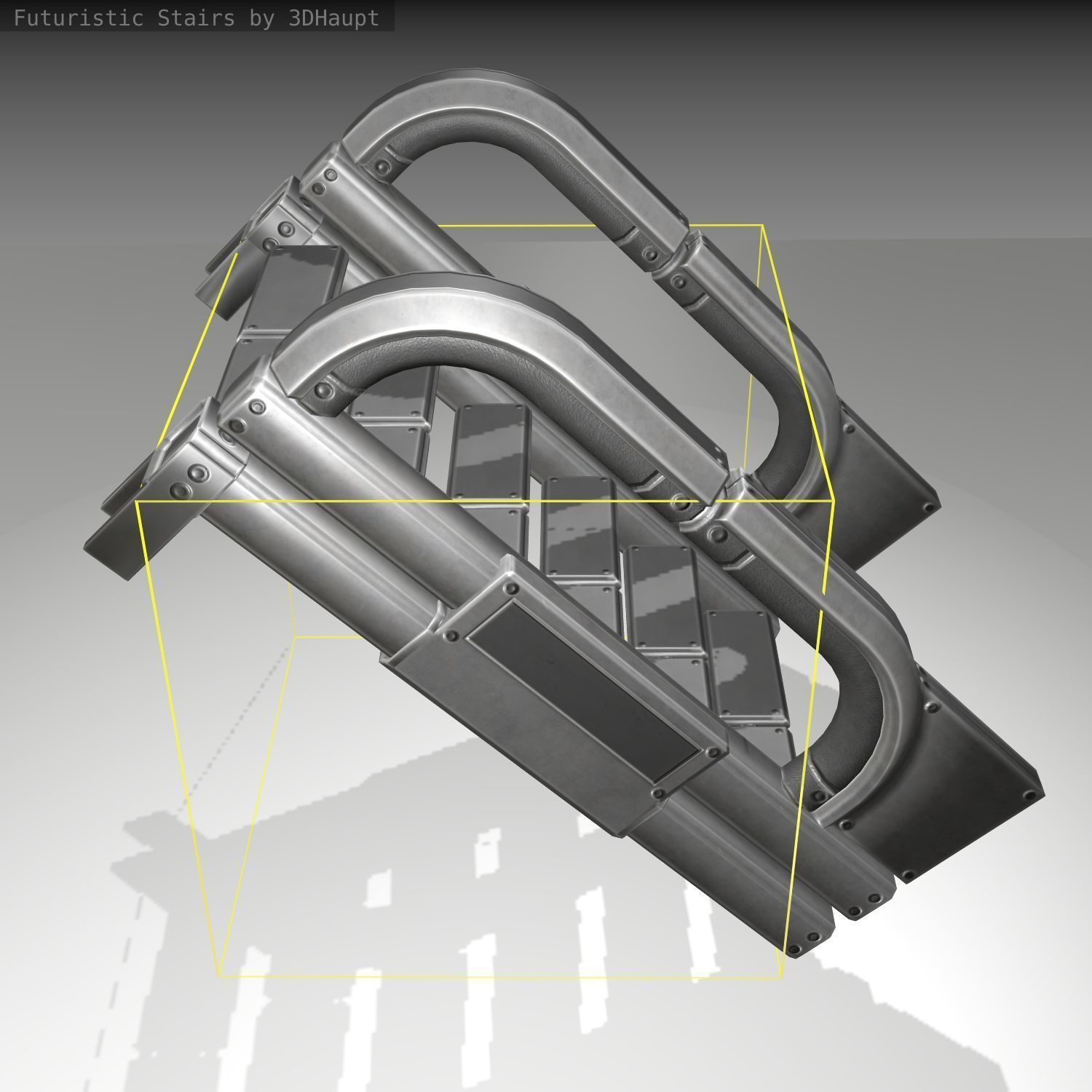 Futuristic Stairs - 2 - Basic Textures Low-poly 3D model_4