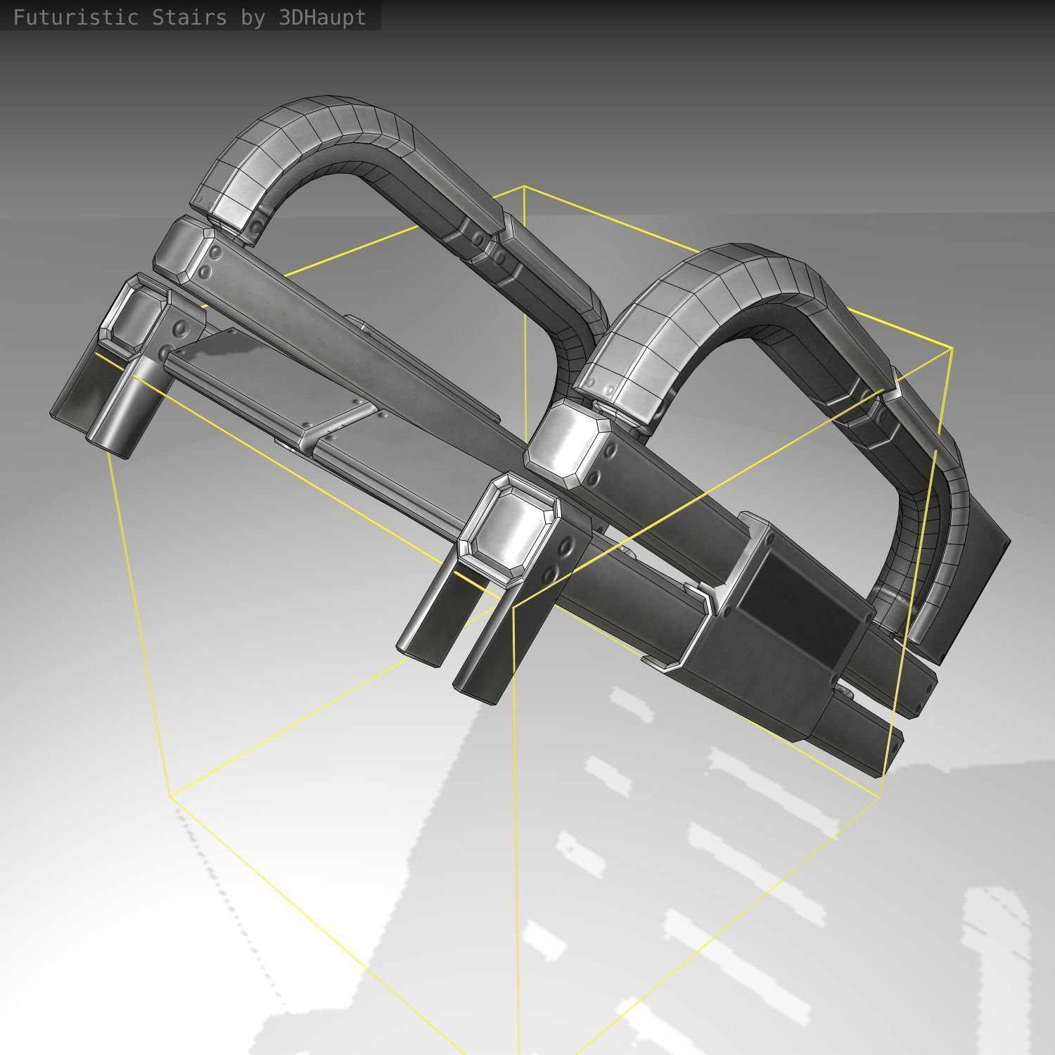 Futuristic Stairs - 2 - Basic Textures Low-poly 3D model_3