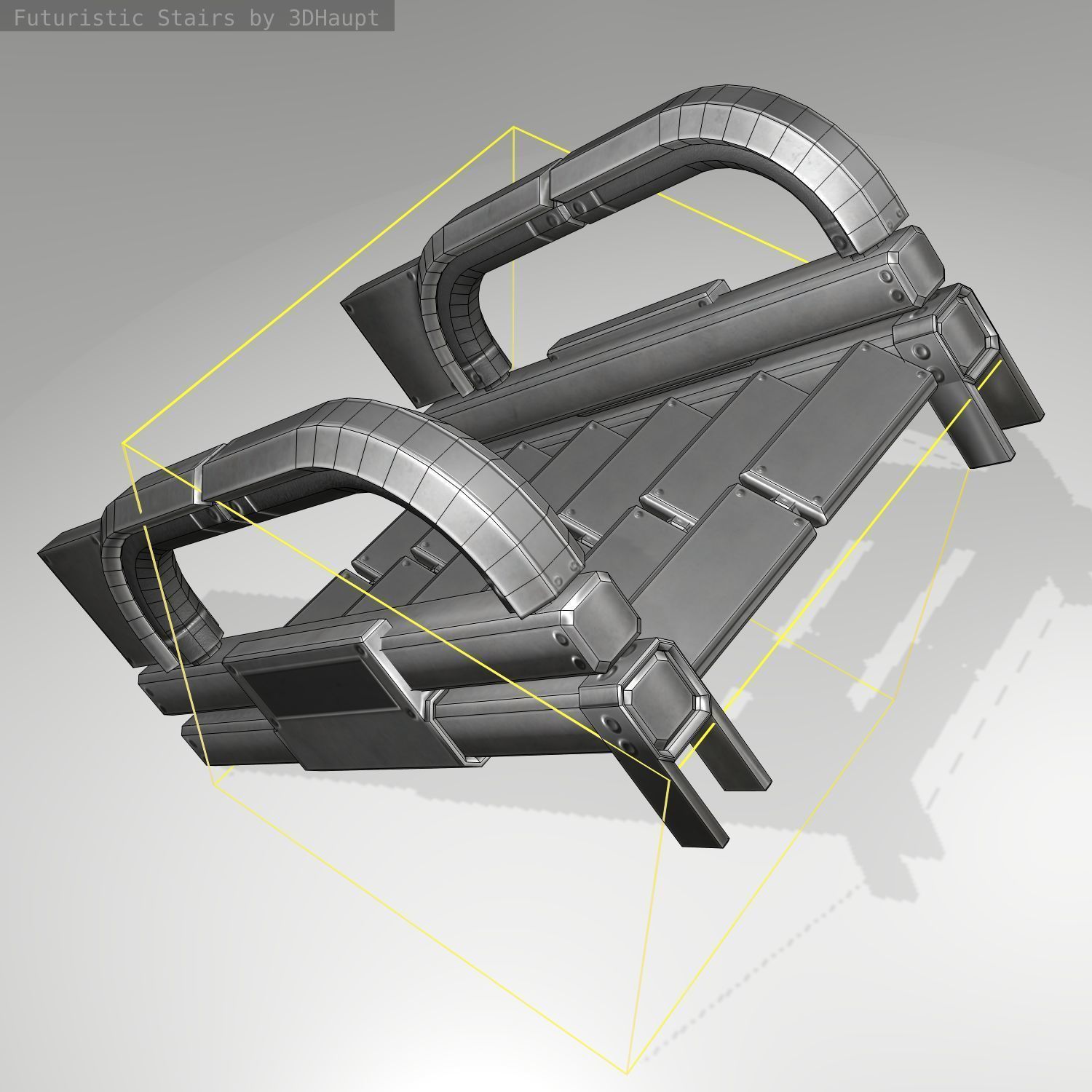 Futuristic Stairs - 2 - Basic Textures Low-poly 3D model_16