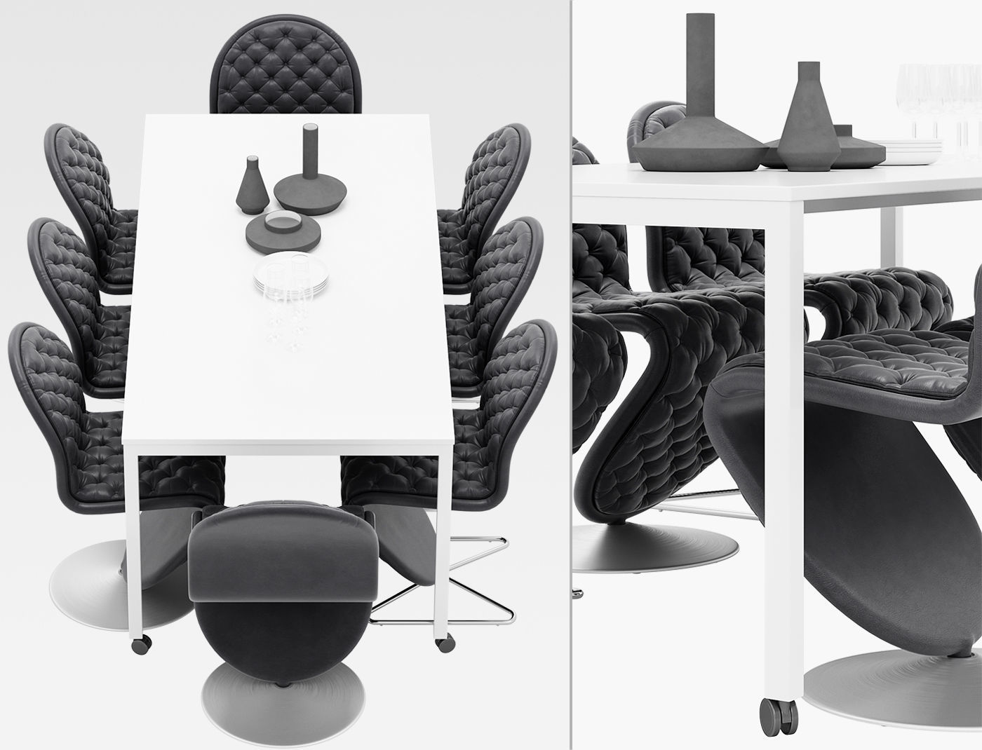 Verpan Panton Move Table - dining chair standard and deluxe 3D model_2