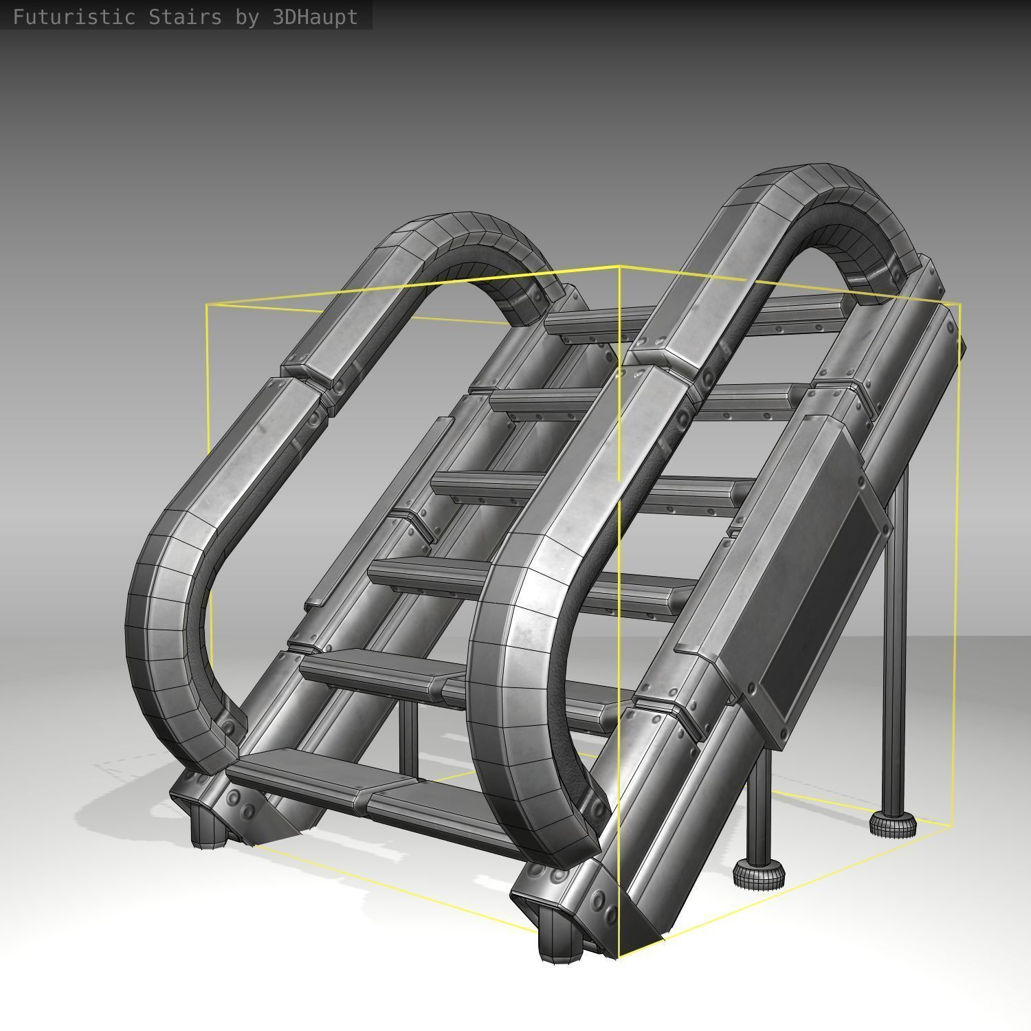 Futuristic Stairs - 12 - Basic Textures Low-poly 3D model_8