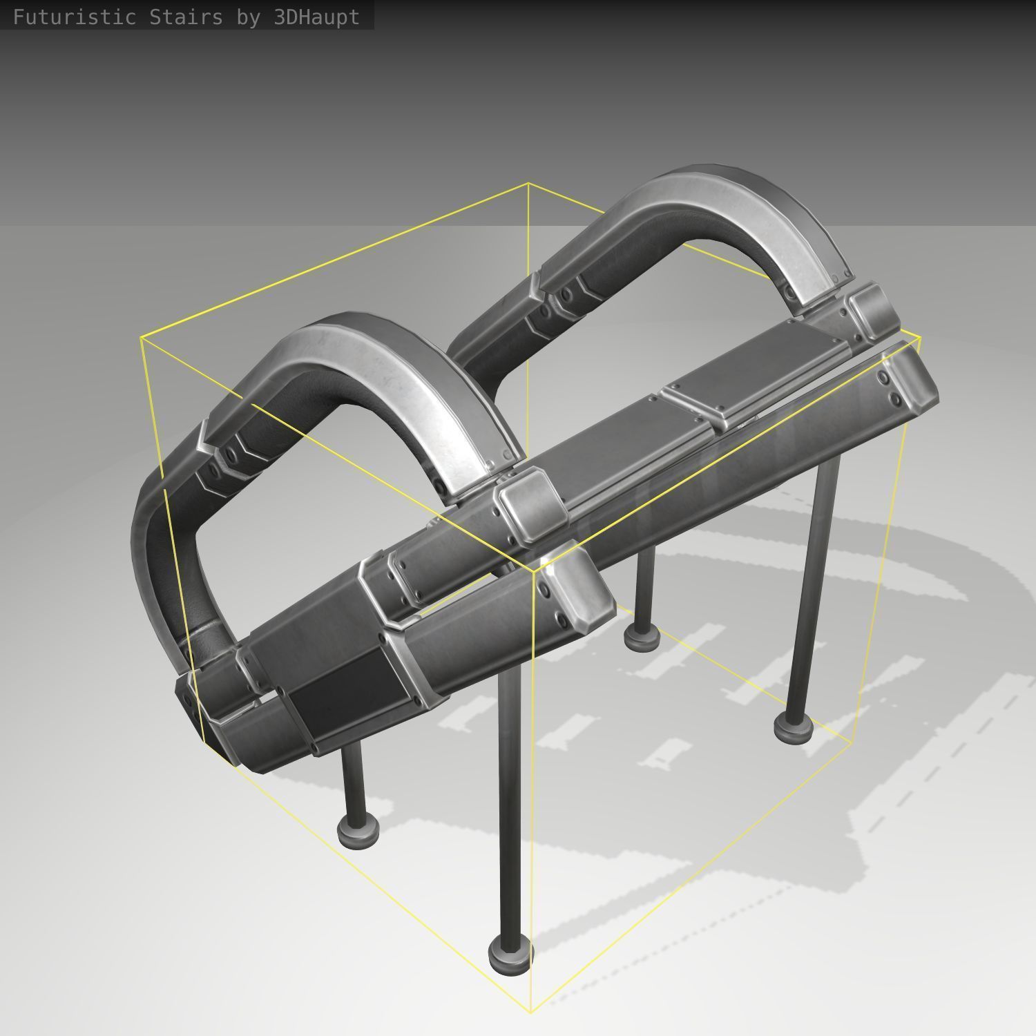 Futuristic Stairs - 12 - Basic Textures Low-poly 3D model_1