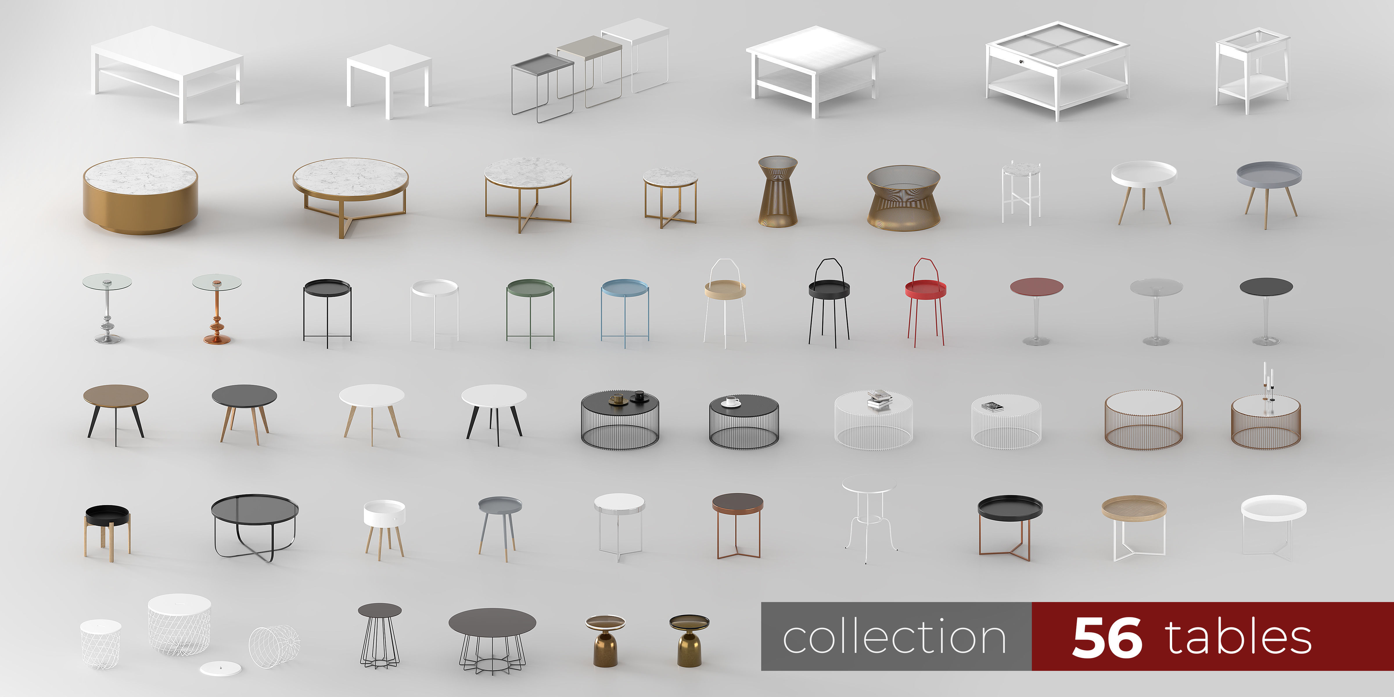Tables collection two side 3D model_1
