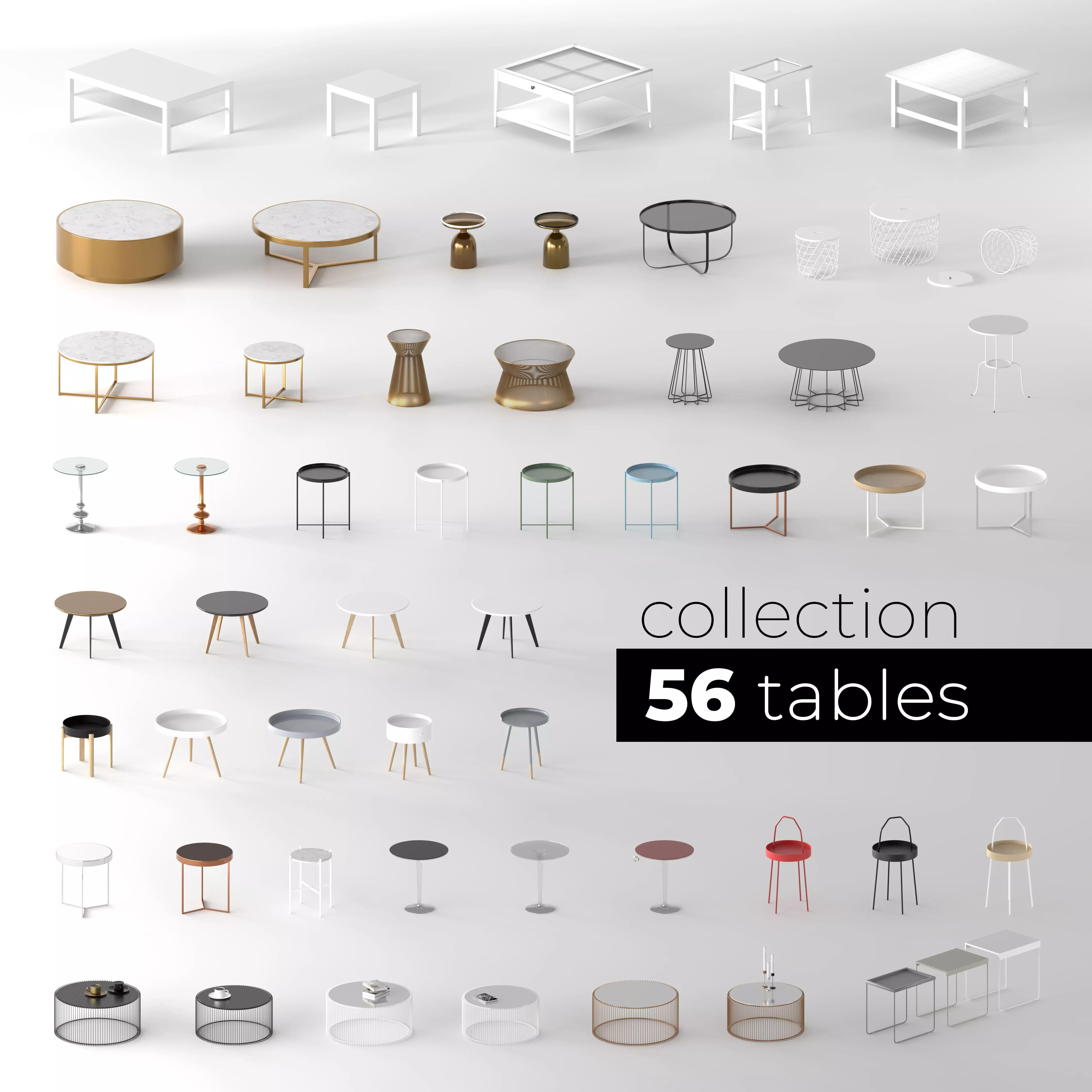 Tables collection two side 3D model_0