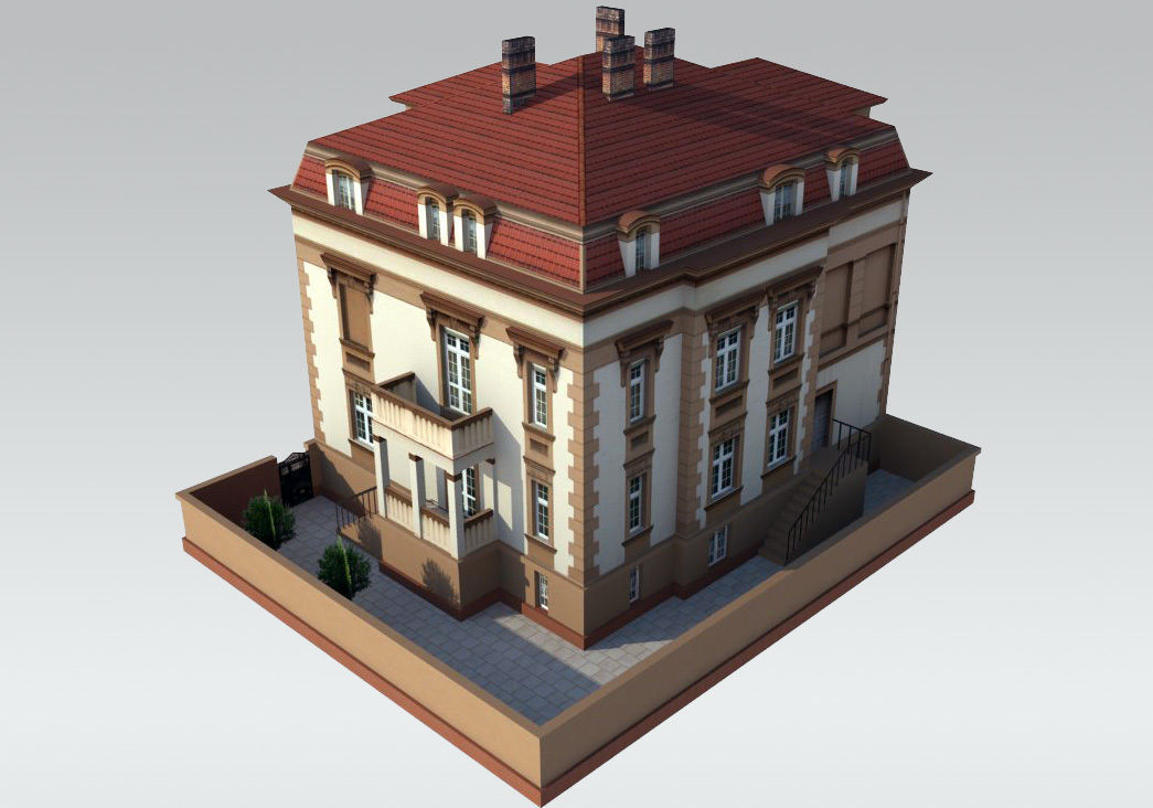 Elegant Townhouse Low-poly 3D model_1