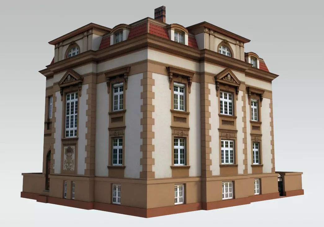 Elegant Townhouse Low-poly 3D model_0