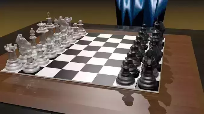 Chess set 3D model table and chairs