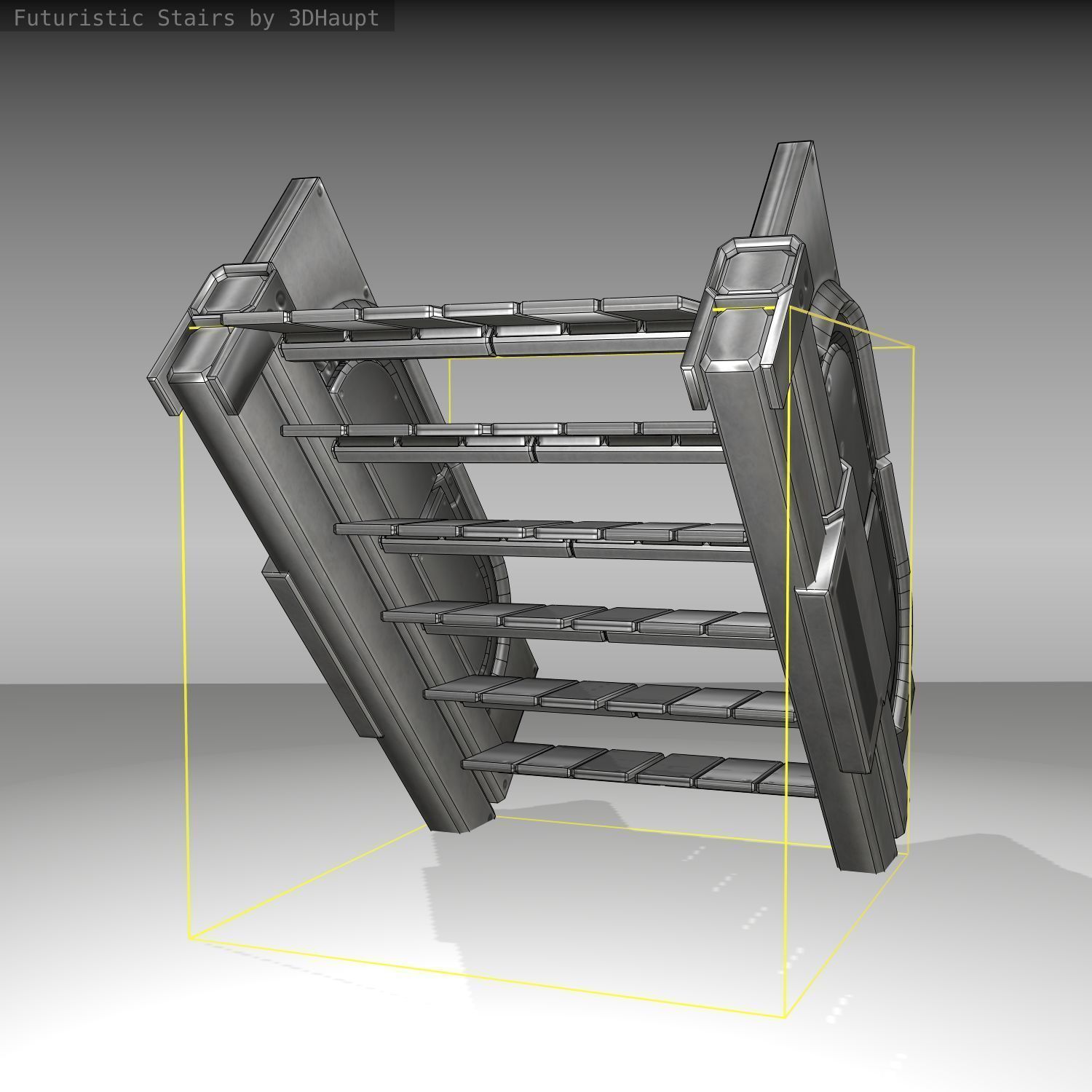 Futuristic Stairs - 22 - Basic Textures Low-poly 3D model_10