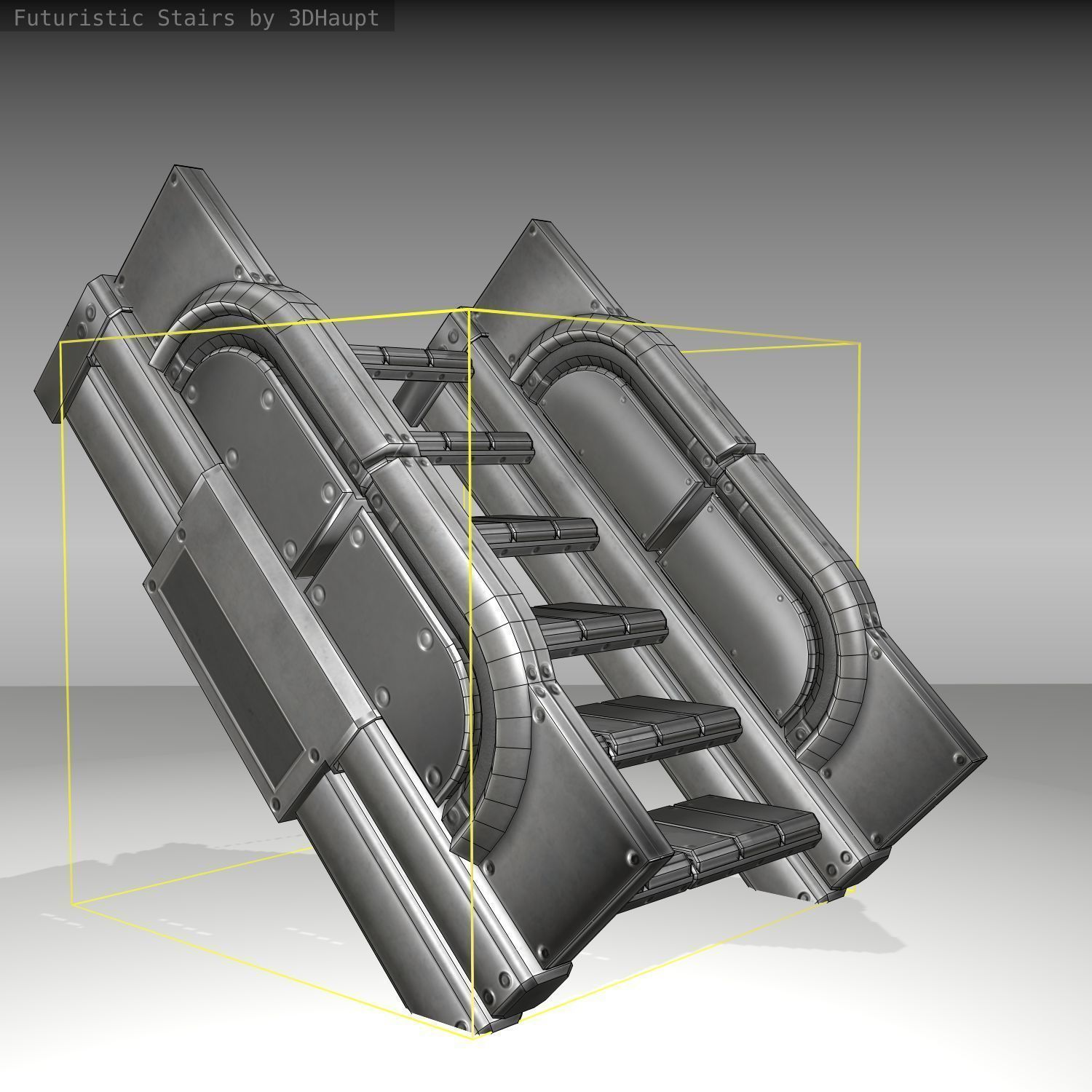 Futuristic Stairs - 22 - Basic Textures Low-poly 3D model_12