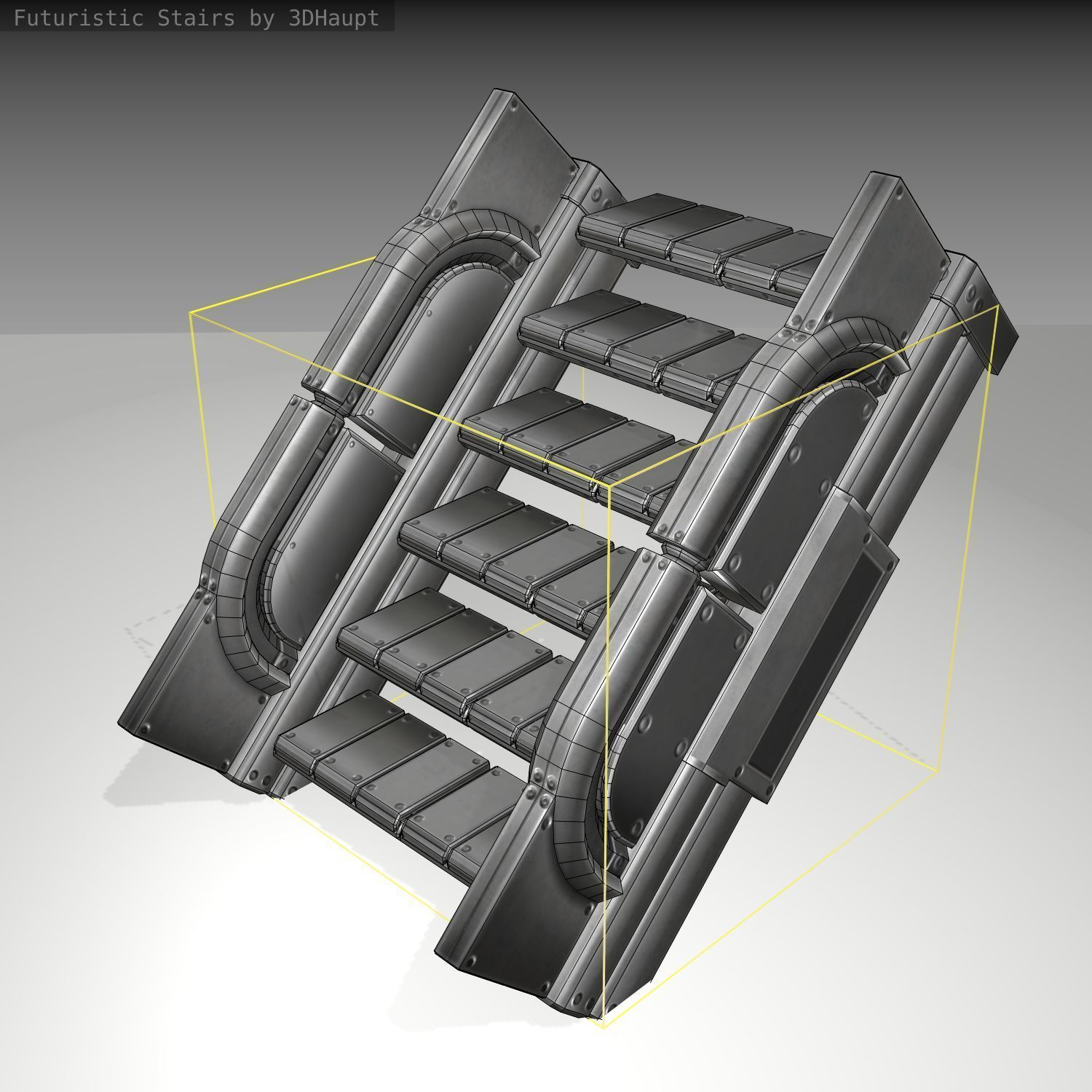 Futuristic Stairs - 22 - Basic Textures Low-poly 3D model_7