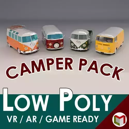 Low-Poly Cartoon Camper Pack 3D Model Collection