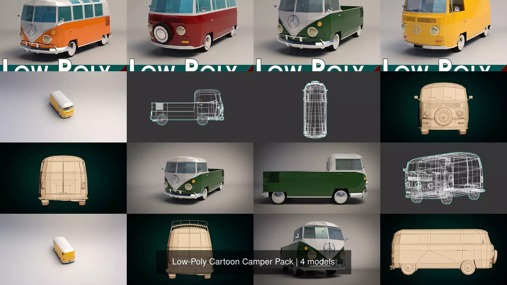 Low-Poly Cartoon Camper Pack 3D Model Collection_1