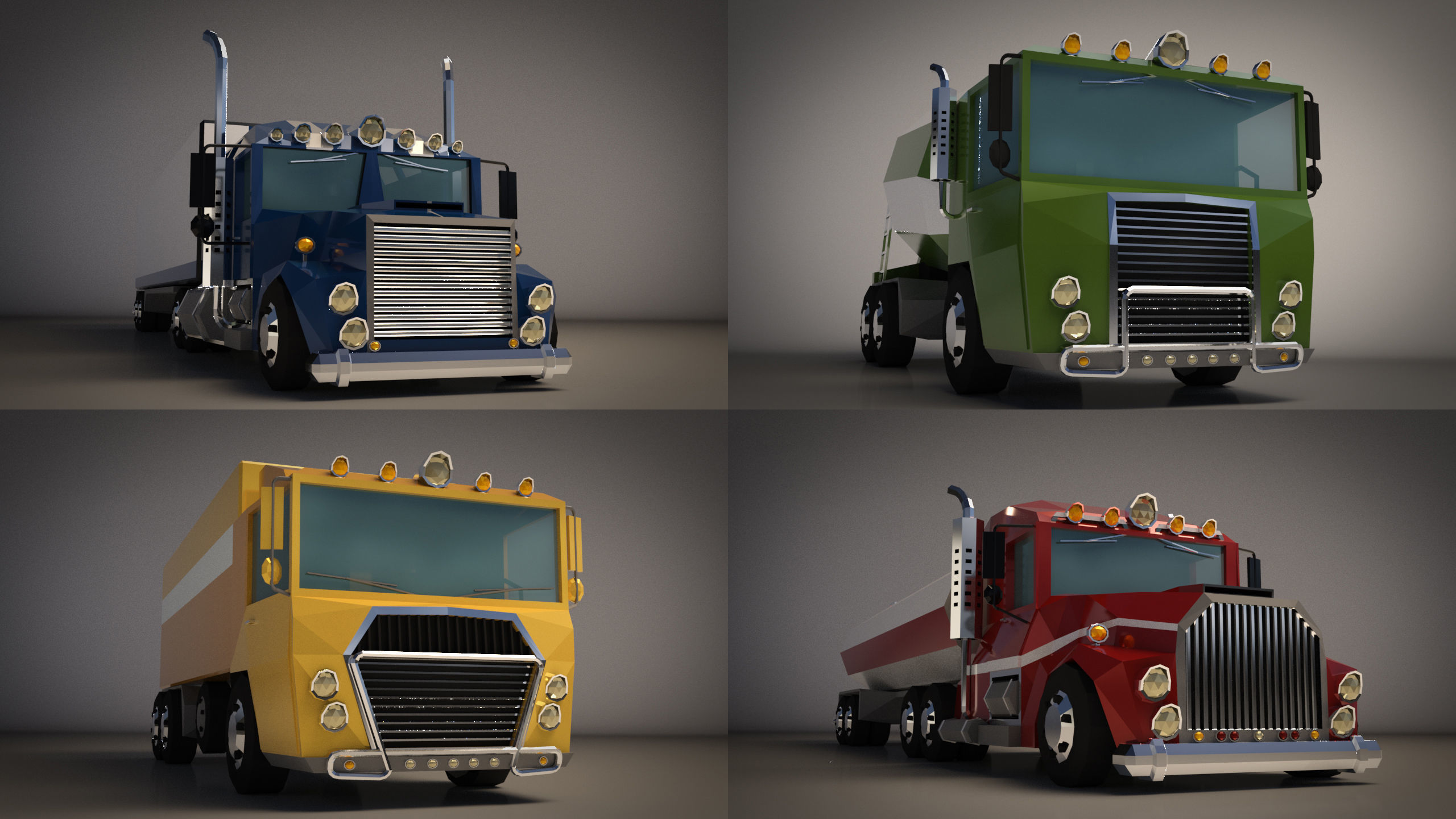 Low Poly Cartoon Truck Pack 01 3D Model Collection_7