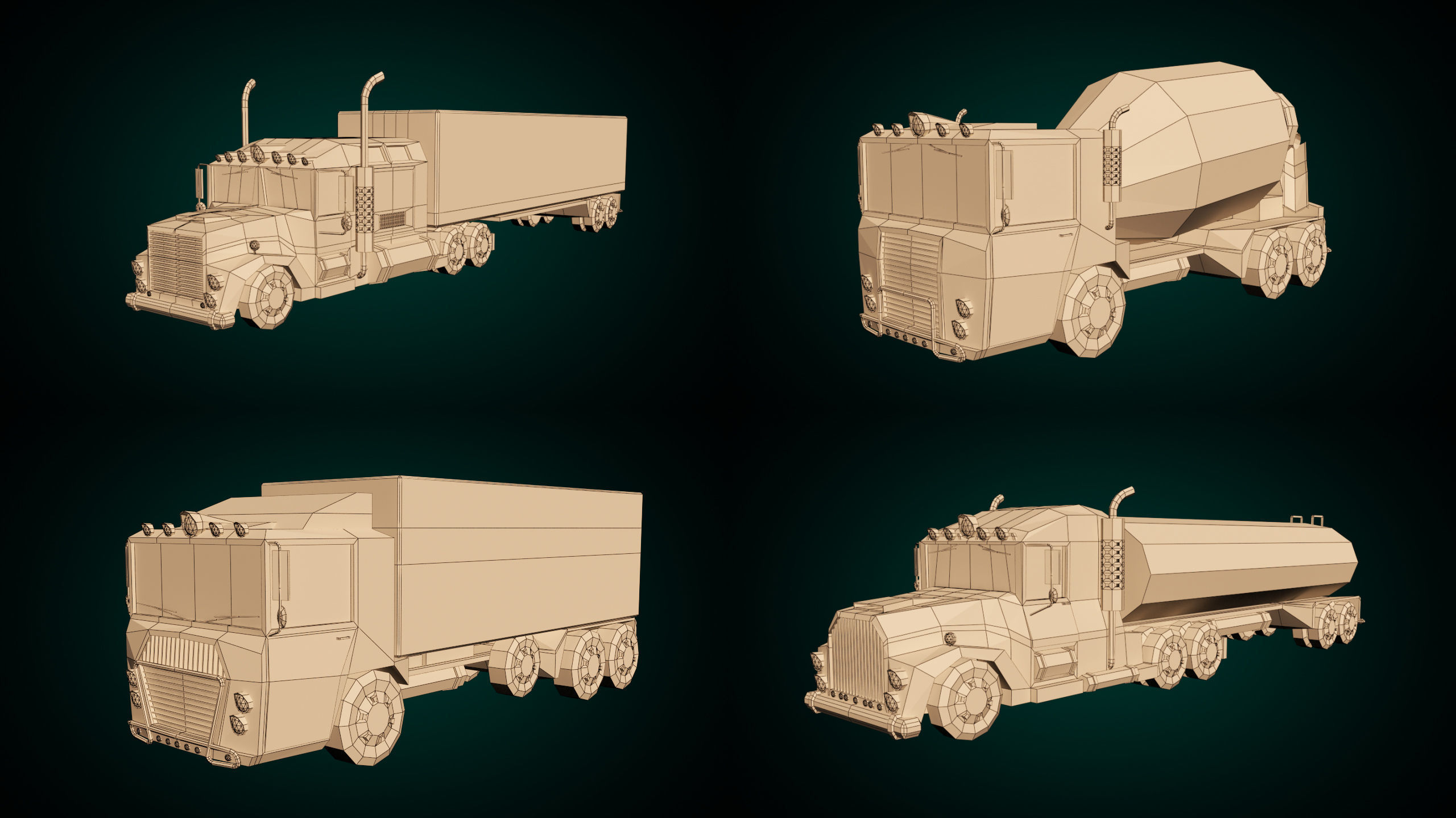 Low Poly Cartoon Truck Pack 01 3D Model Collection_15