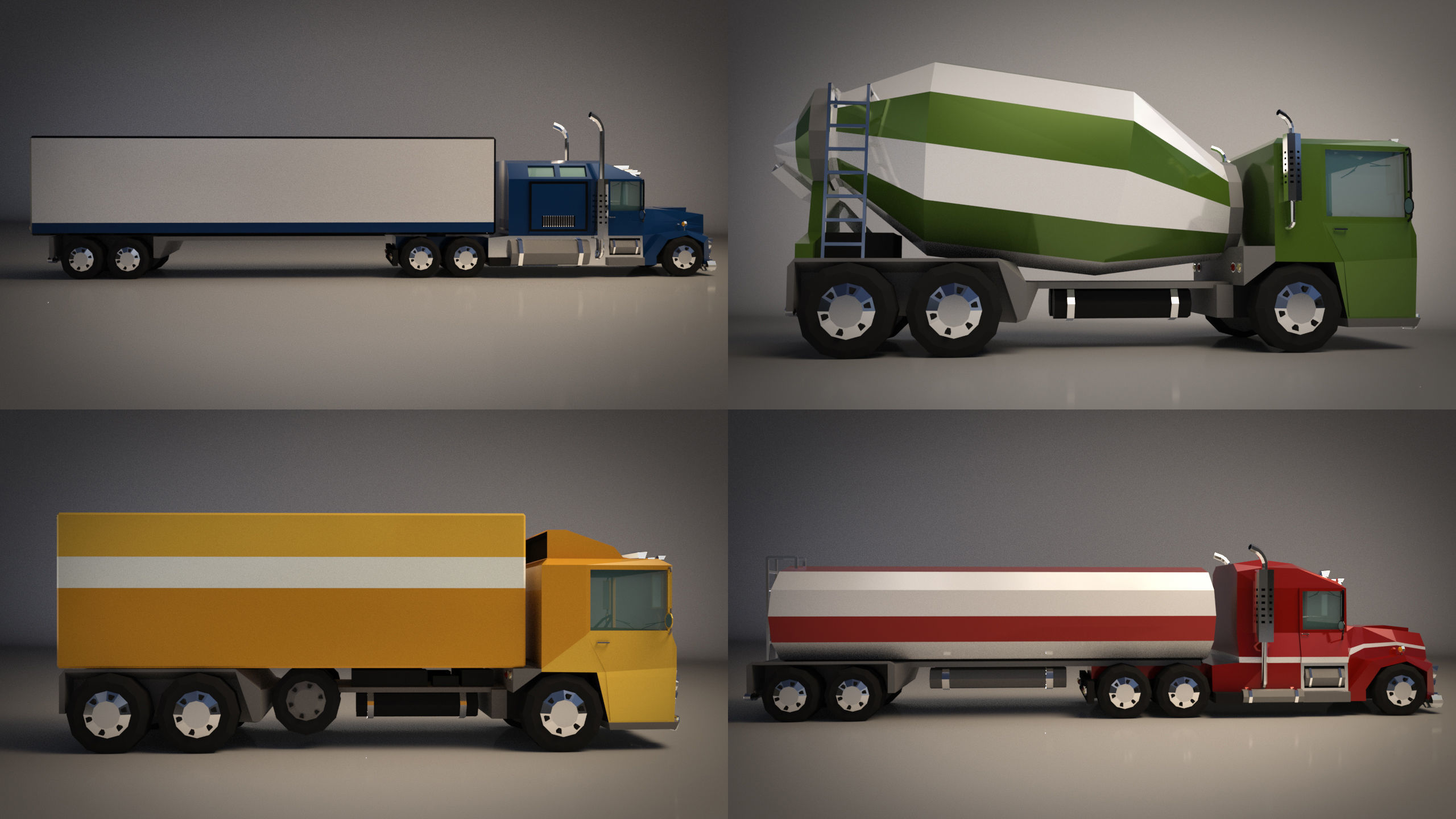 Low Poly Cartoon Truck Pack 01 3D Model Collection_6
