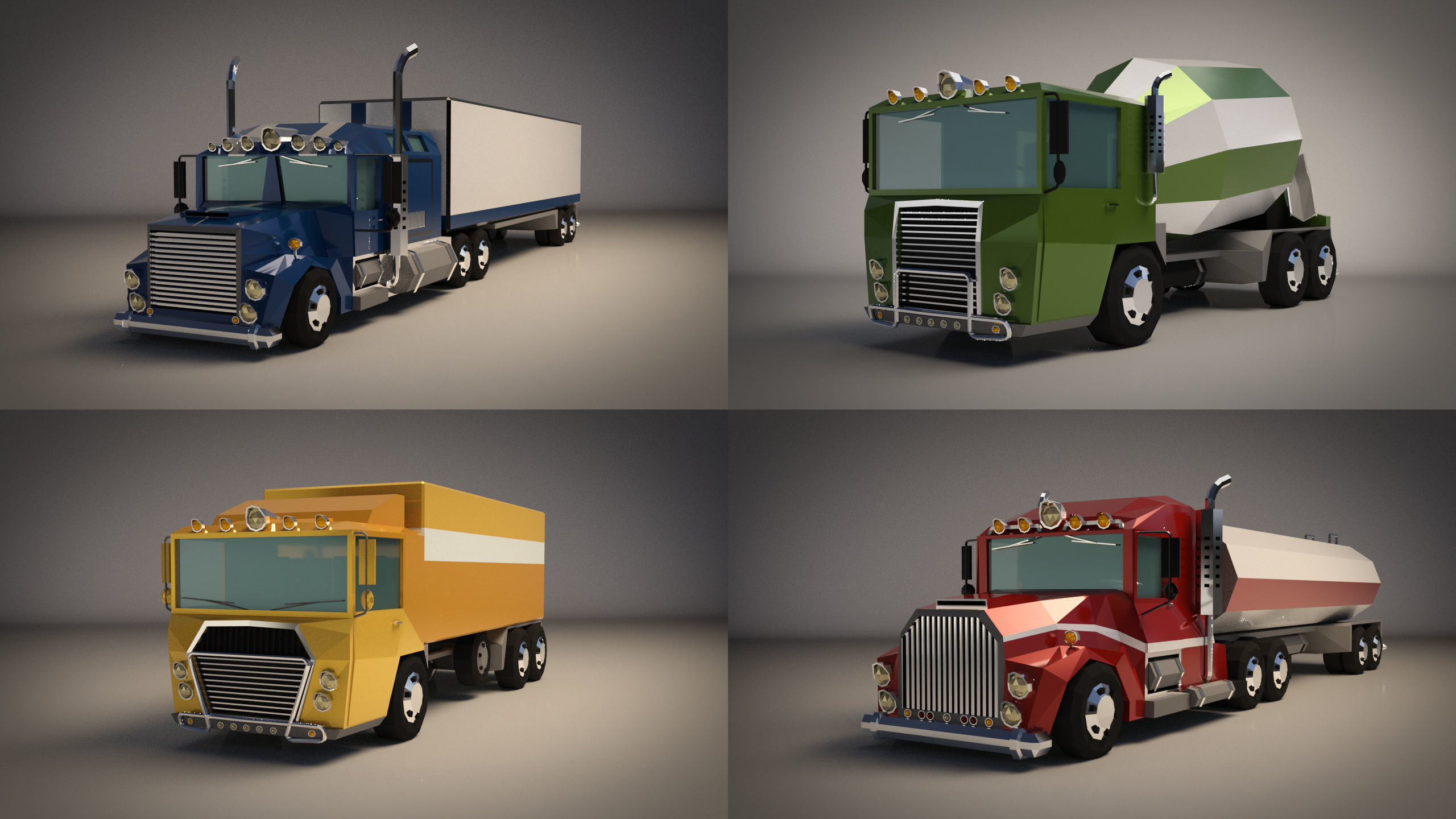 Low Poly Cartoon Truck Pack 01 3D Model Collection_2