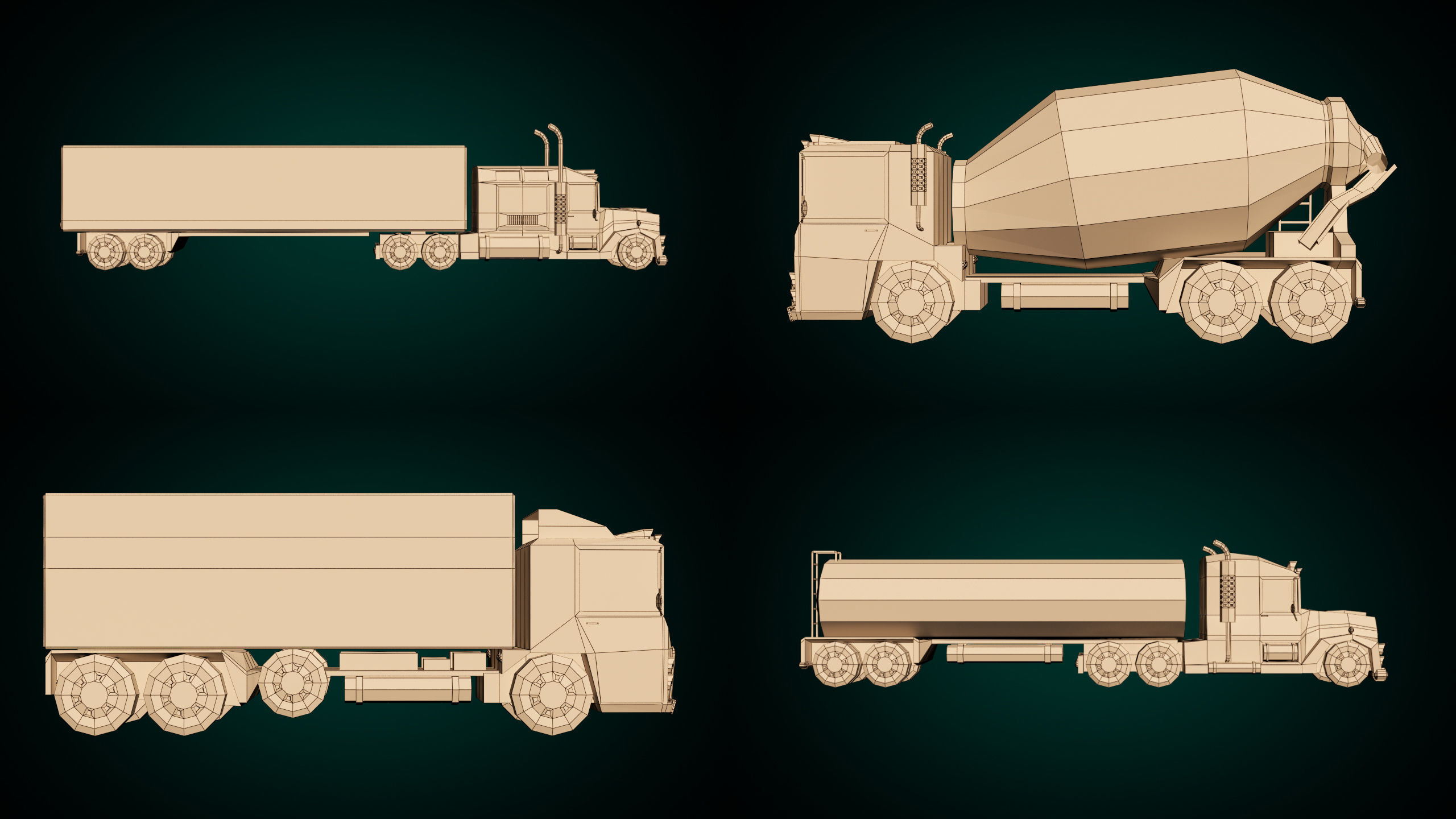 Low Poly Cartoon Truck Pack 01 3D Model Collection_13