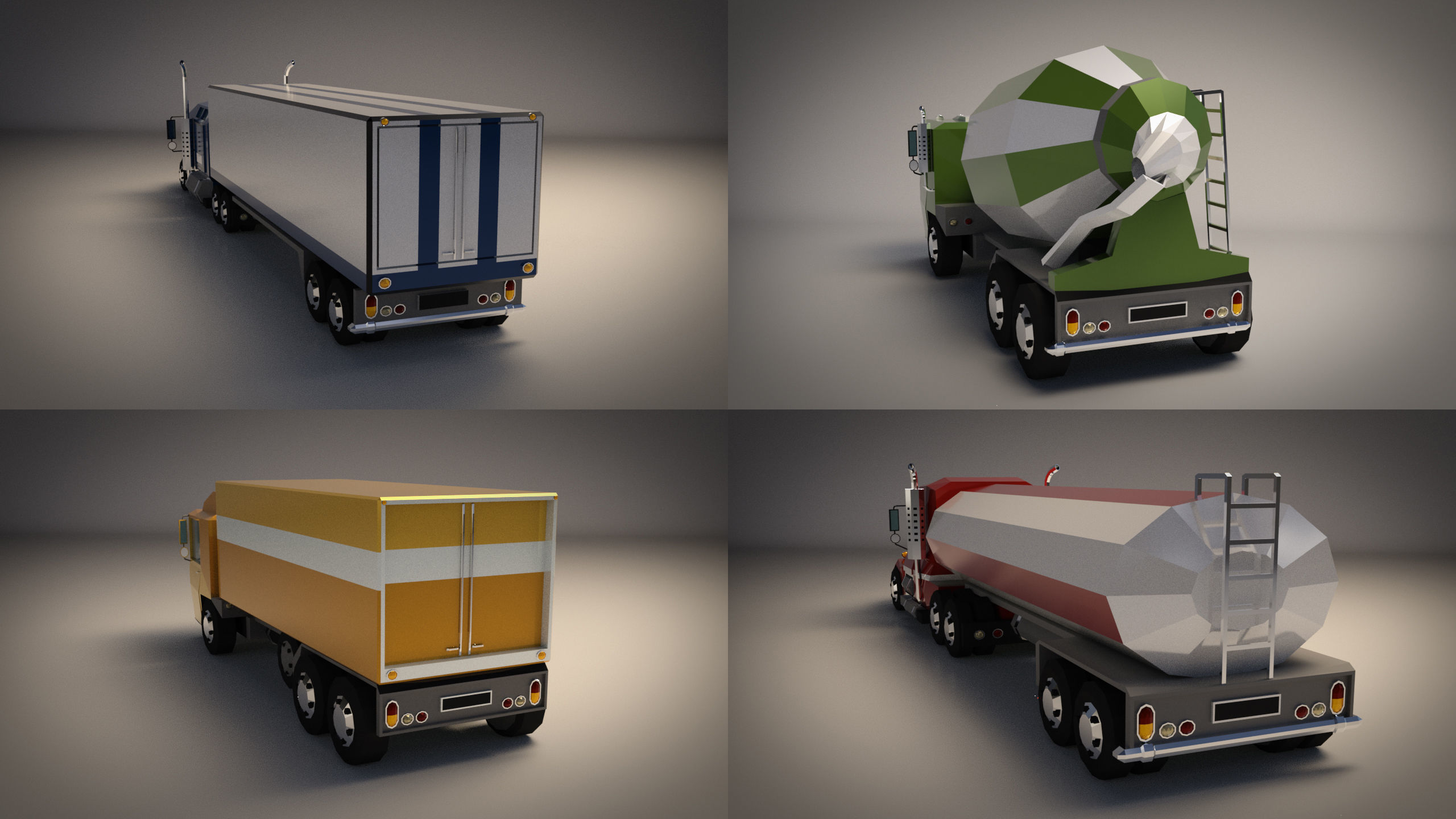 Low Poly Cartoon Truck Pack 01 3D Model Collection_3