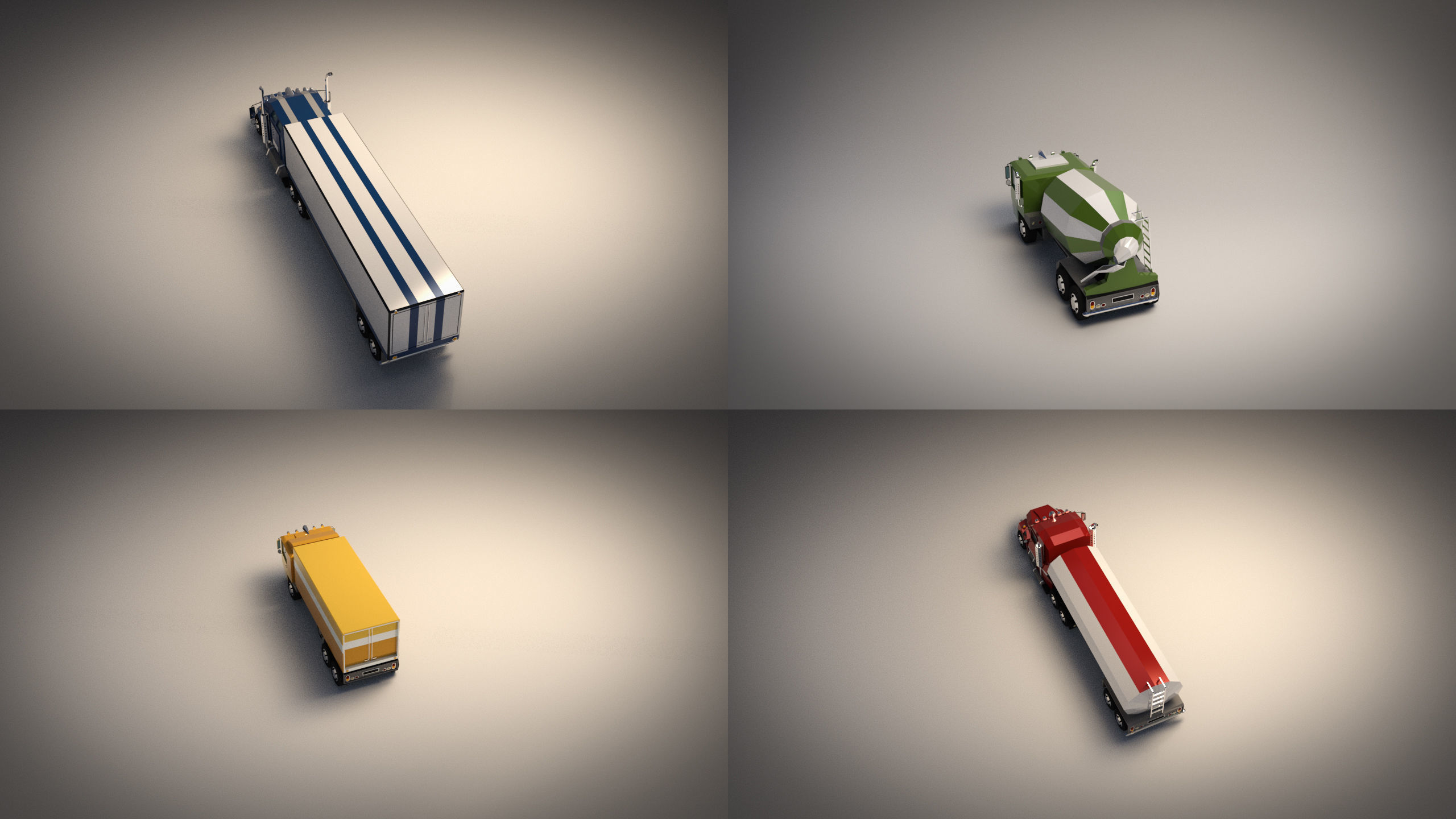 Low Poly Cartoon Truck Pack 01 3D Model Collection_4