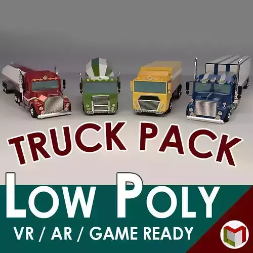 Low Poly Cartoon Truck Pack 01 3D Model Collection