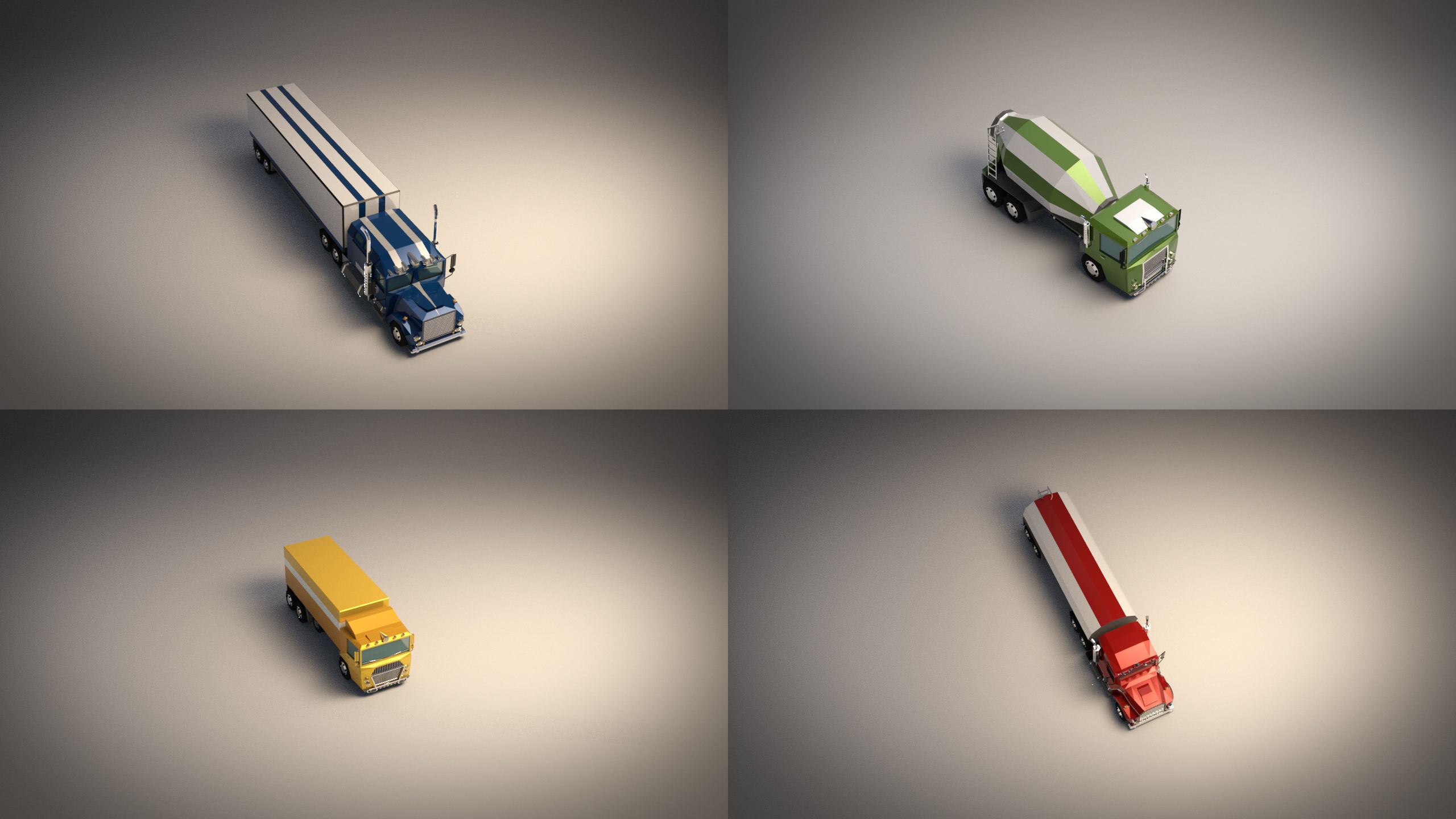 Low Poly Cartoon Truck Pack 01 3D Model Collection_5
