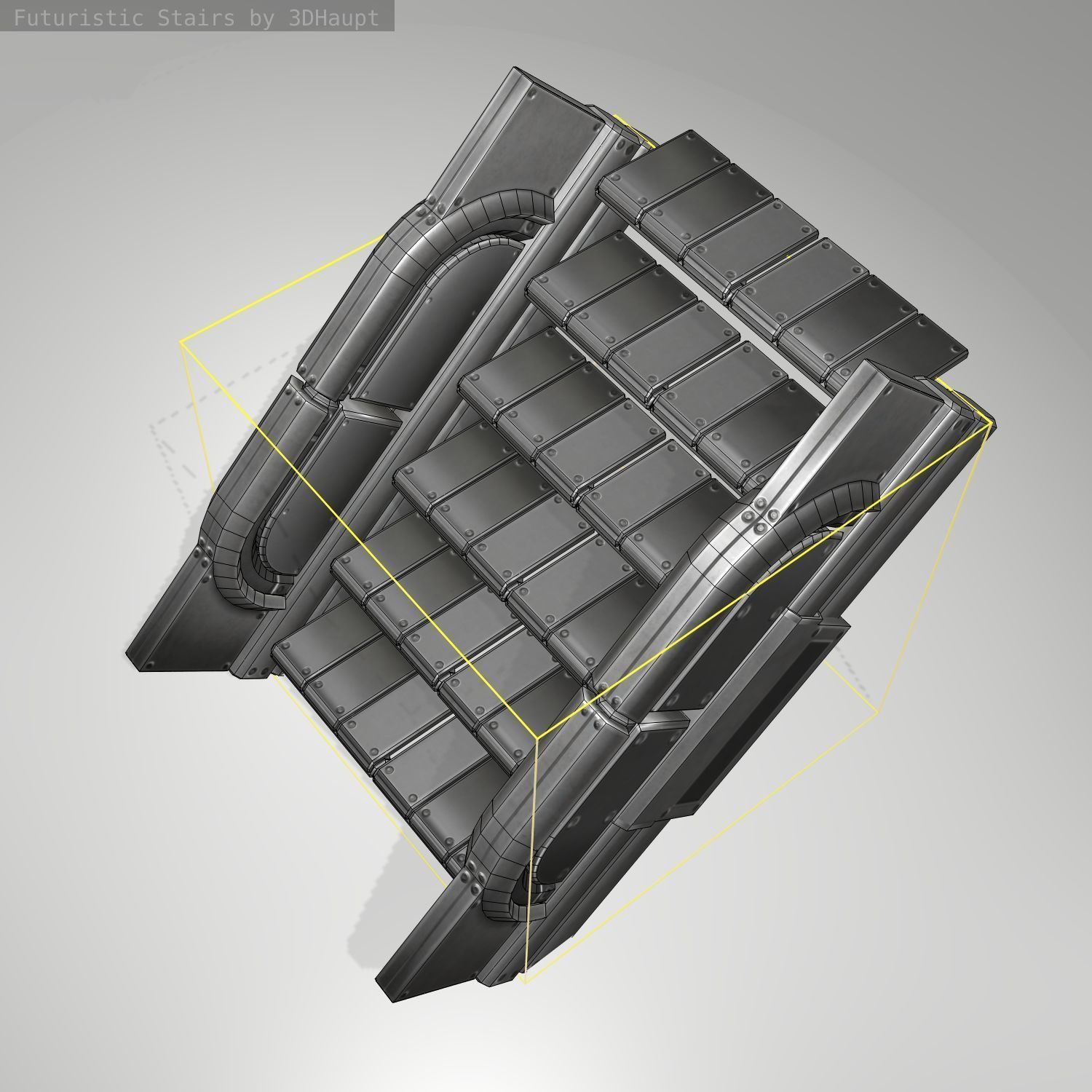 Futuristic Stairs - 23 - Basic Textures Low-poly 3D model_15