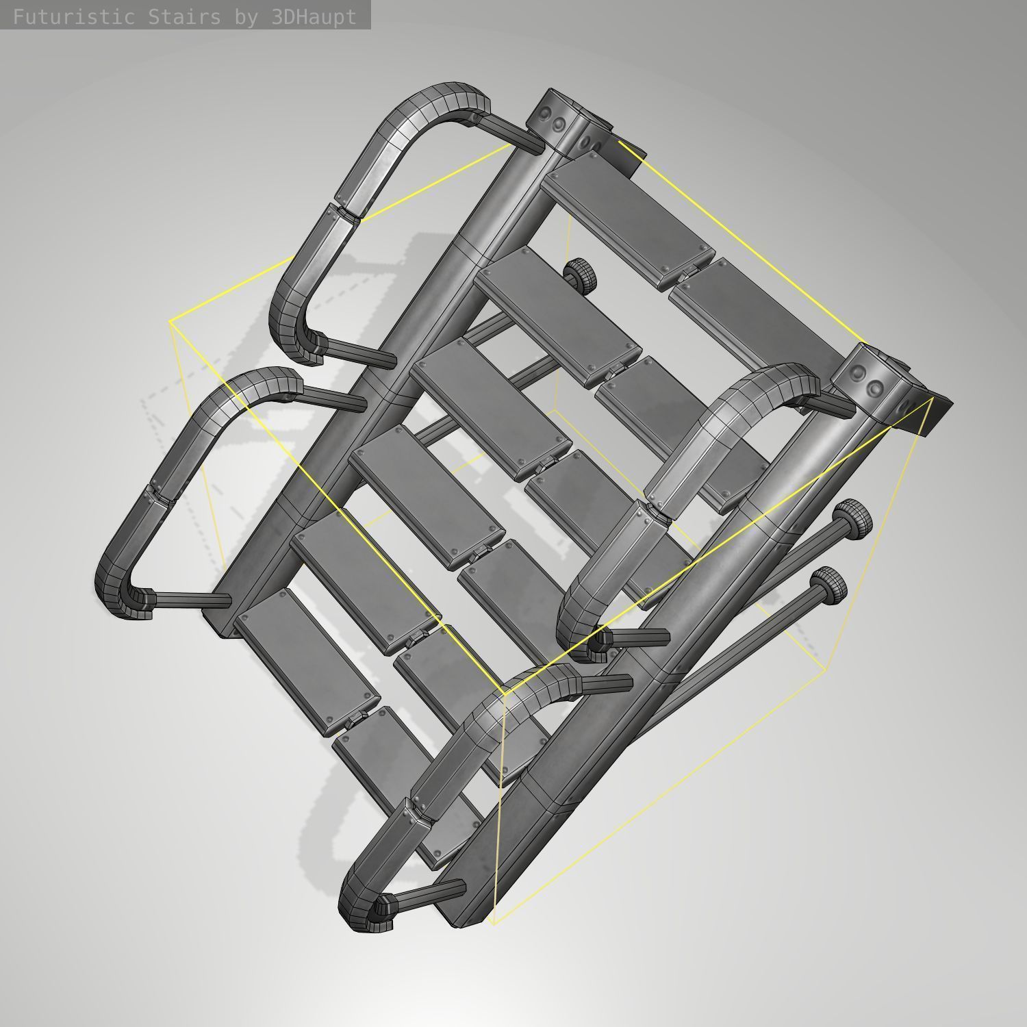 Futuristic Stairs - 25 - Basic Textures Low-poly 3D model_15