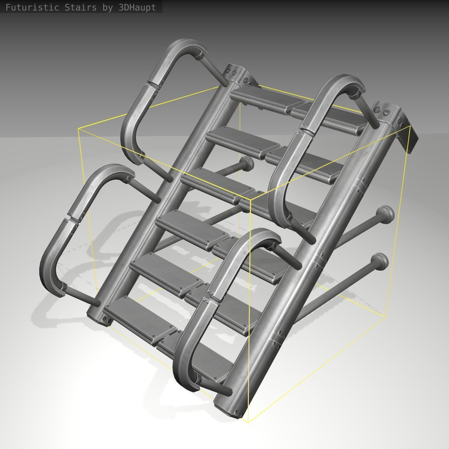 Futuristic Stairs - 25 - Basic Textures Low-poly 3D model_7