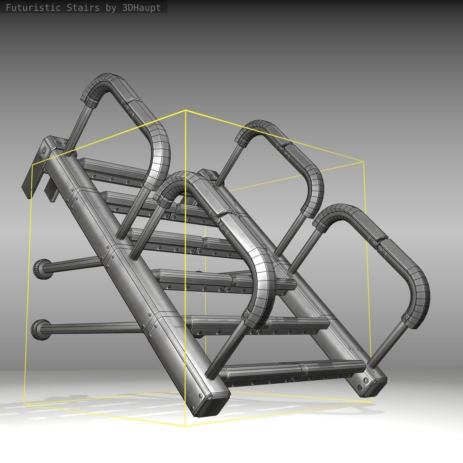 Futuristic Stairs - 25 - Basic Textures Low-poly 3D model_21