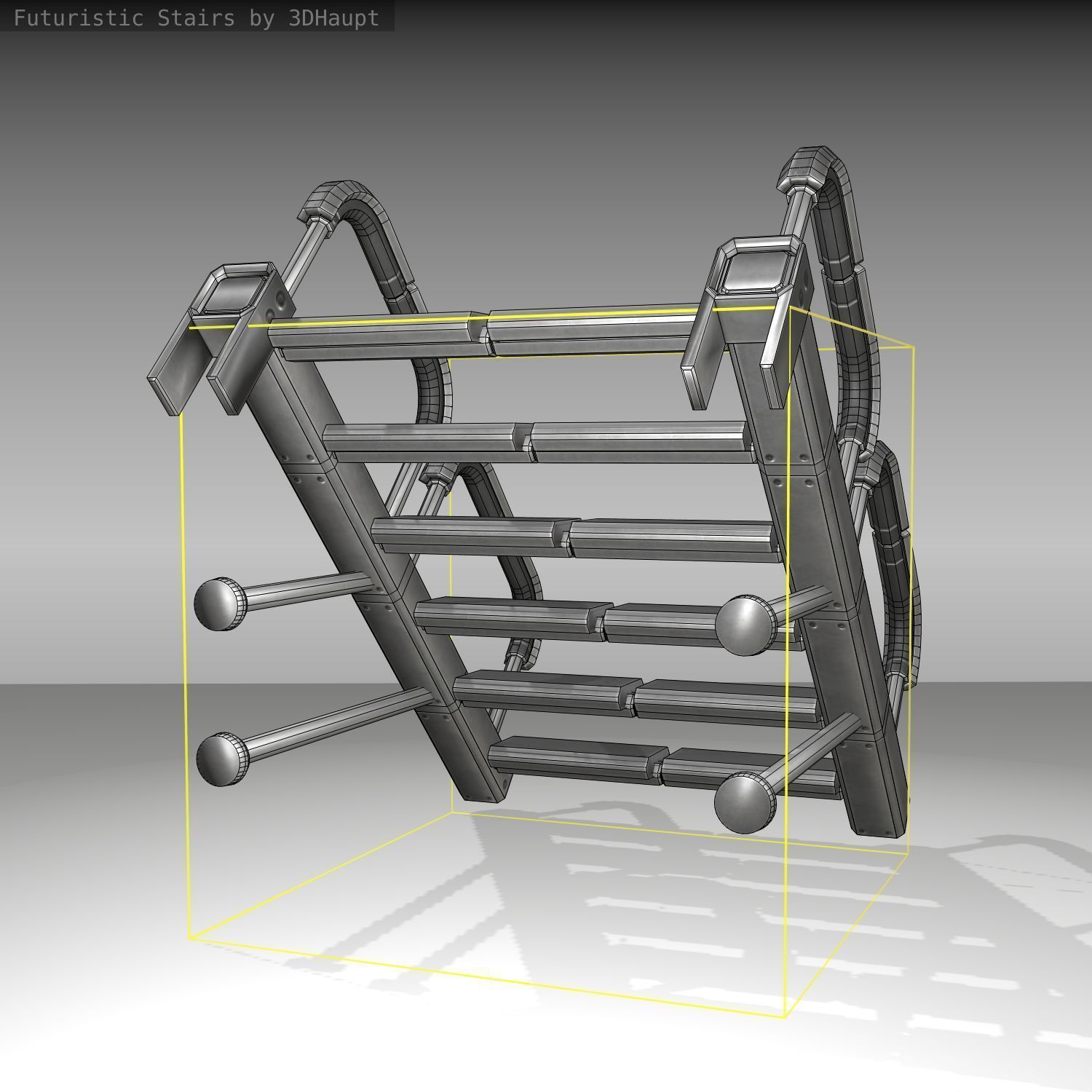 Futuristic Stairs - 25 - Basic Textures Low-poly 3D model_10