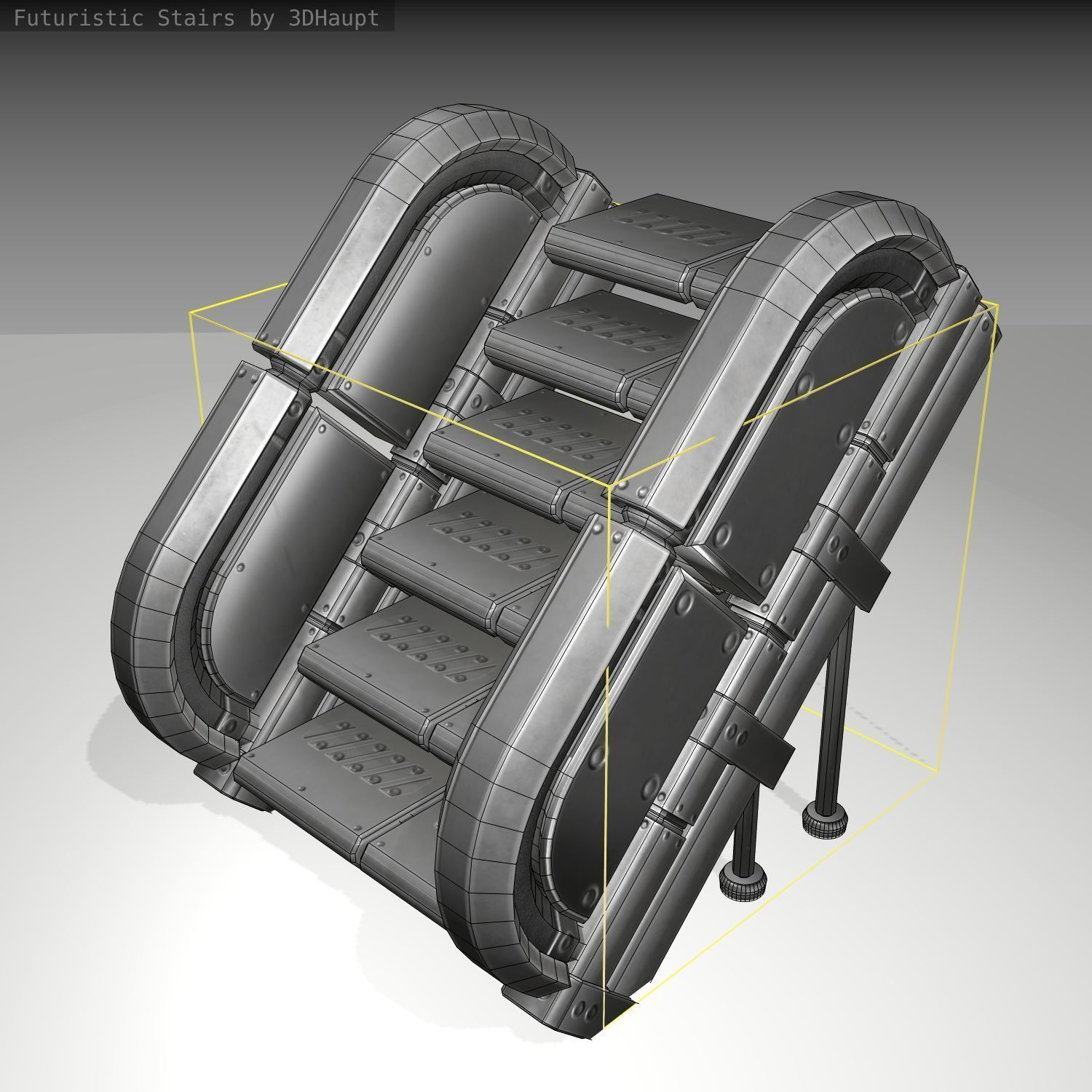 Futuristic Stairs - 32 - Basic Textures Low-poly 3D model_15