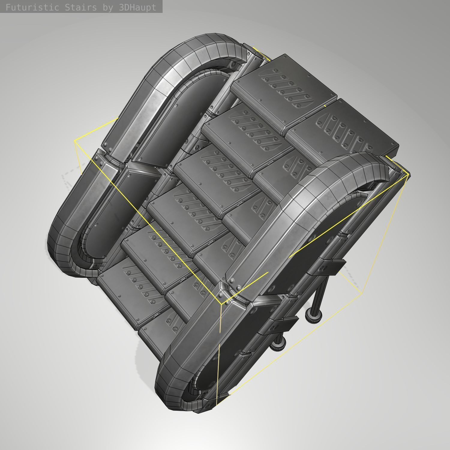 Futuristic Stairs - 32 - Basic Textures Low-poly 3D model_13